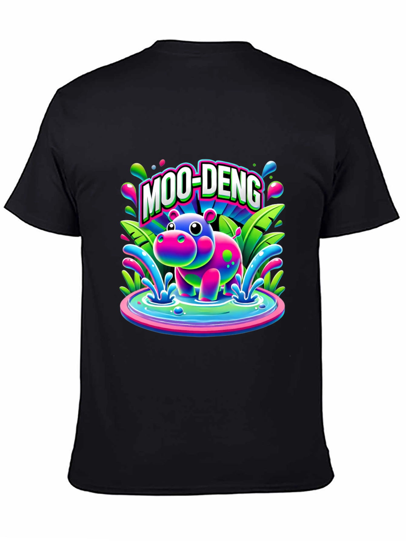 Black Moo-Deng Hippo Graphic T-Shirt view 4