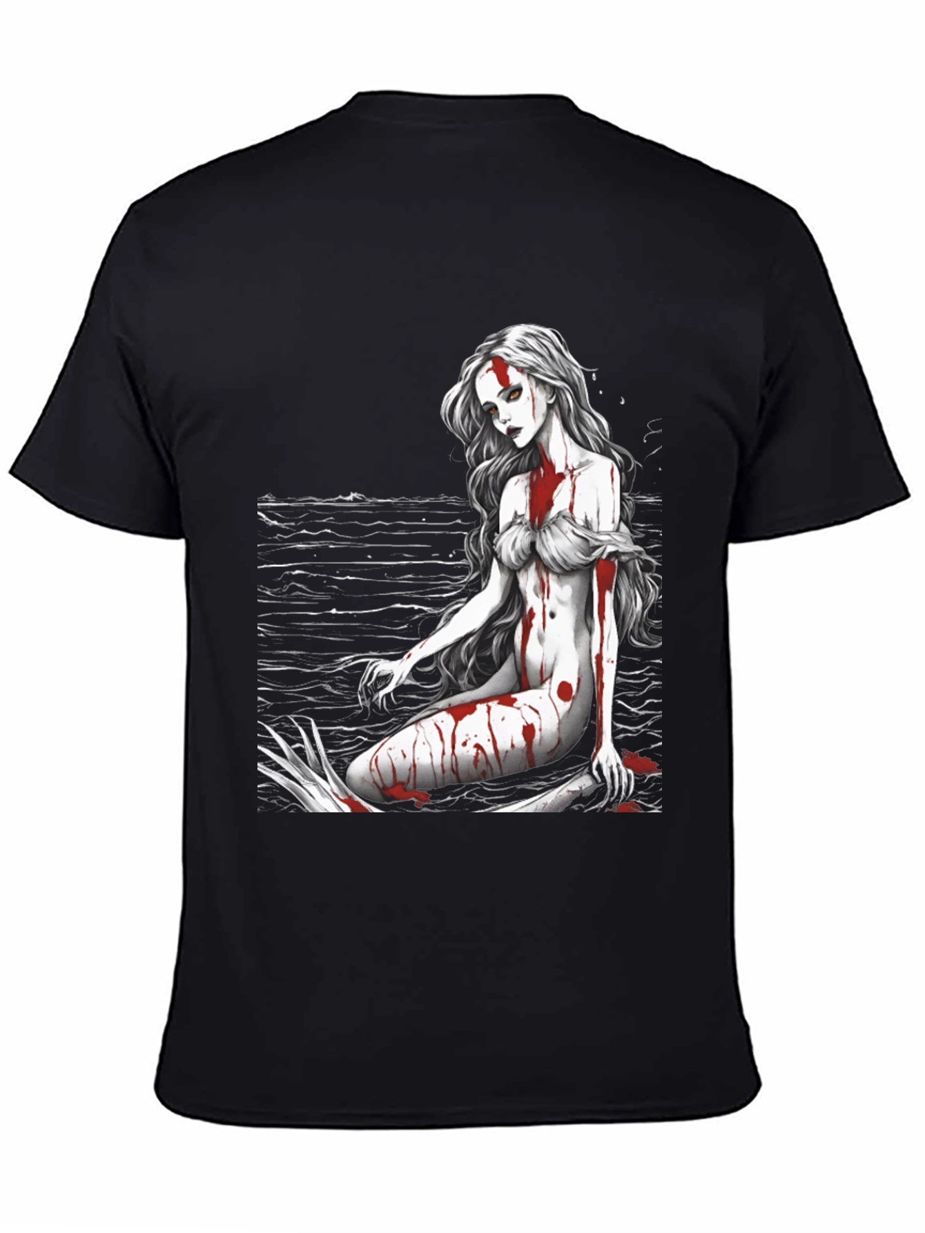 Black Gothic Mermaid Graphic Tee - Black view 4
