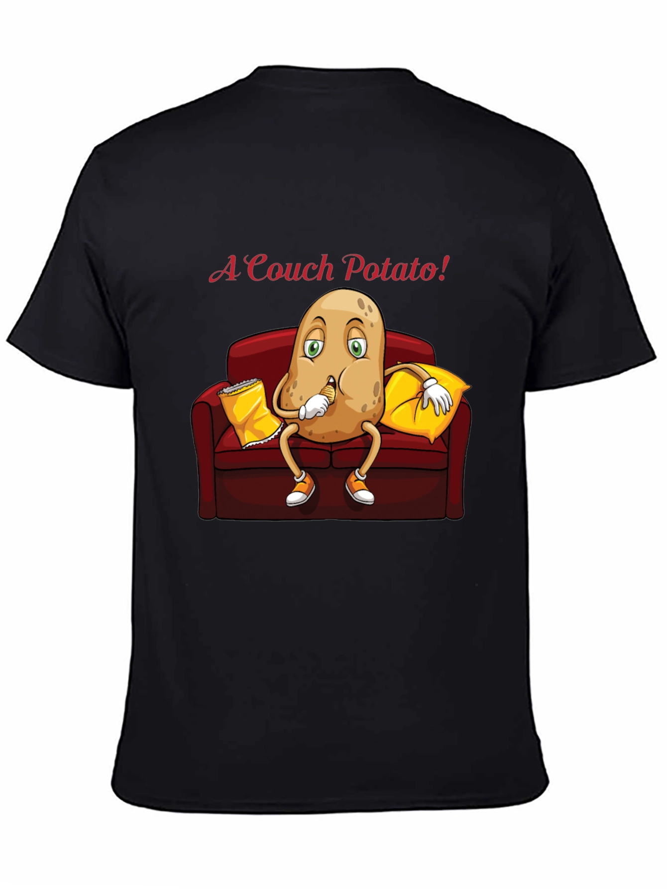 Black Couch Potato T-Shirt - Funny Cartoon Graphic Tee view 4