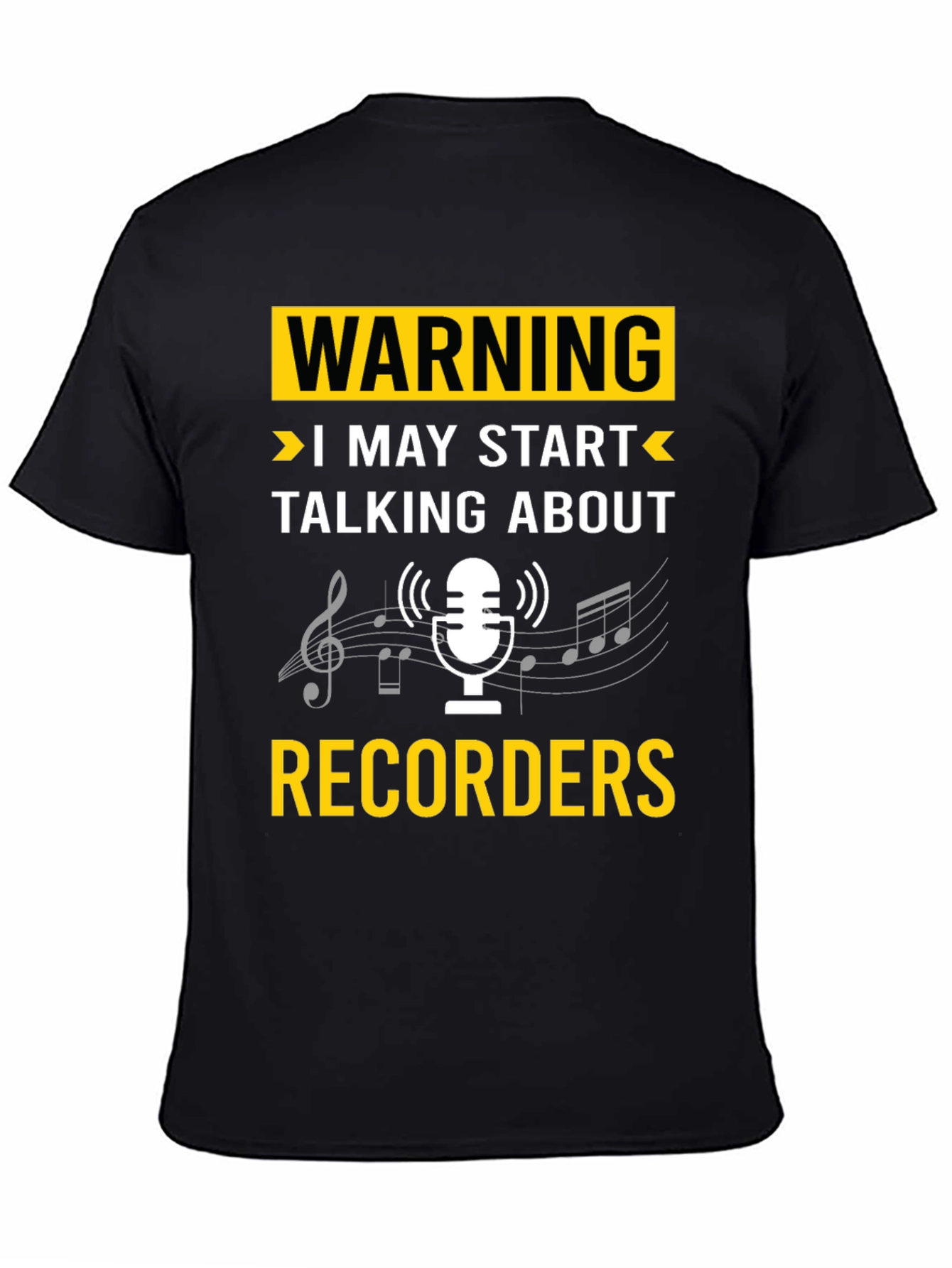 Black Warning Recorder T-Shirt: Music Lover's Tee view 4