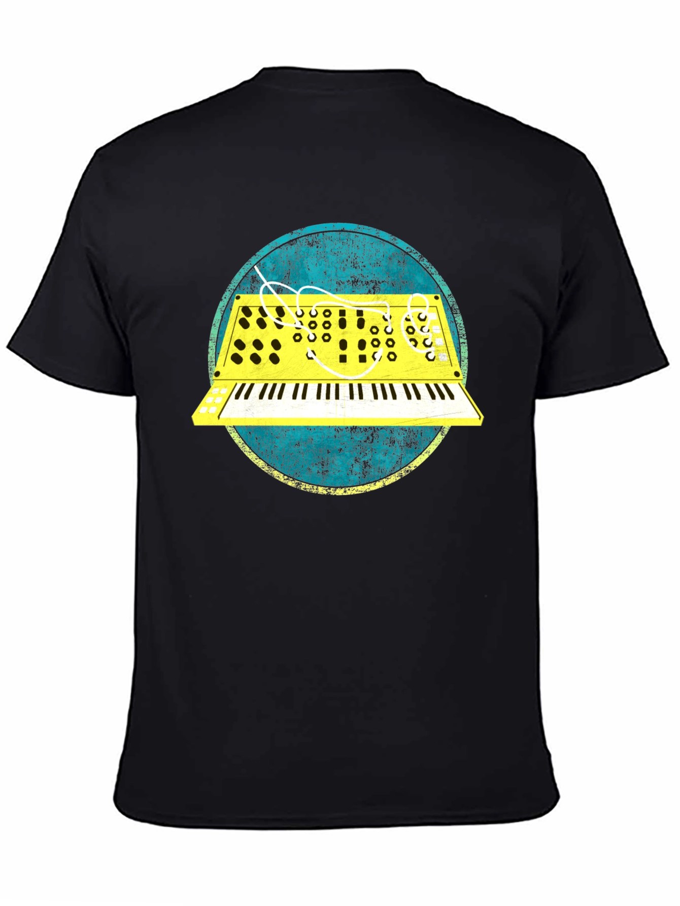 Black Retro Synth Graphic Tee - Vintage Keyboard T-Shirt view 4