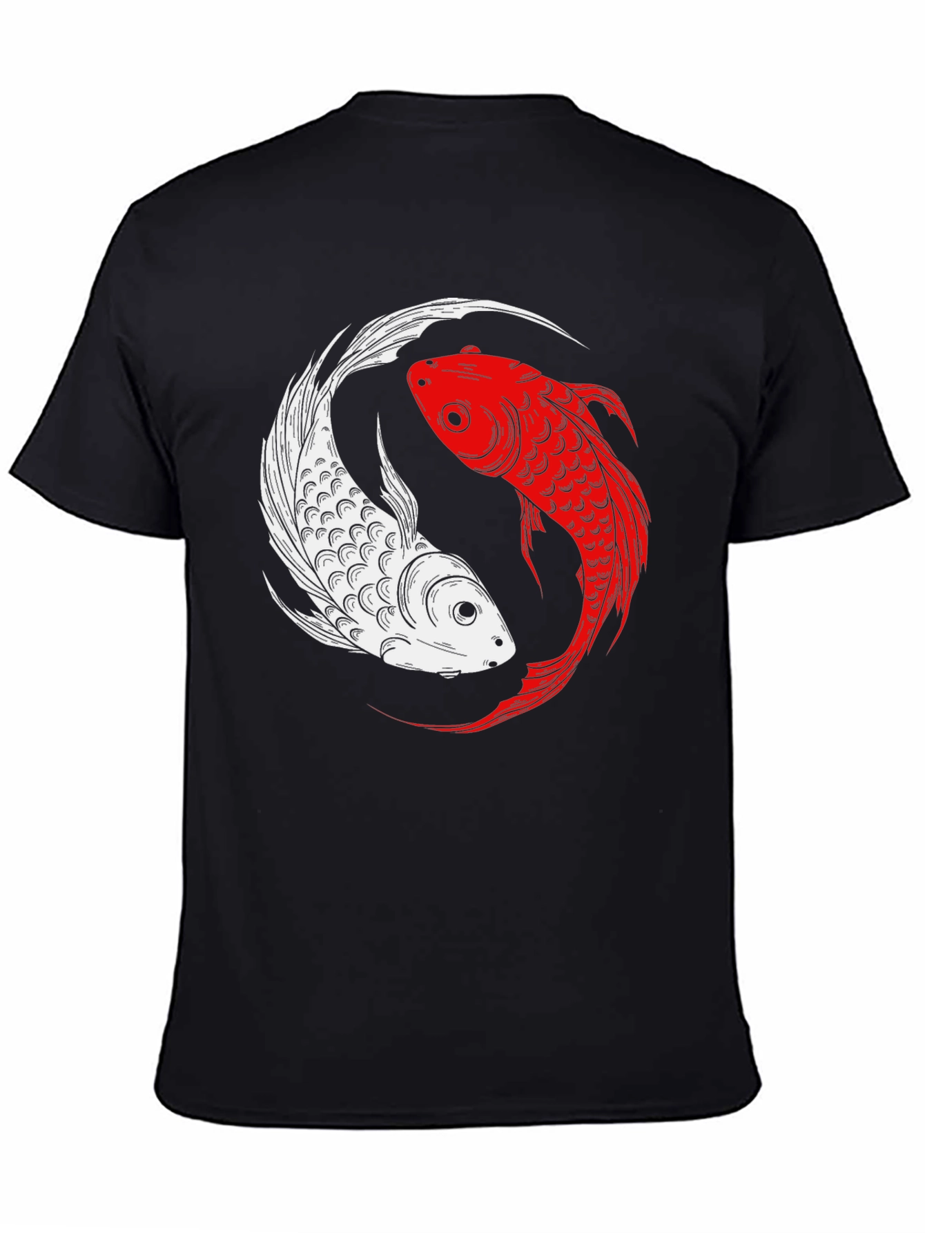Black Yin Yang Koi Fish Graphic T-Shirt view 4