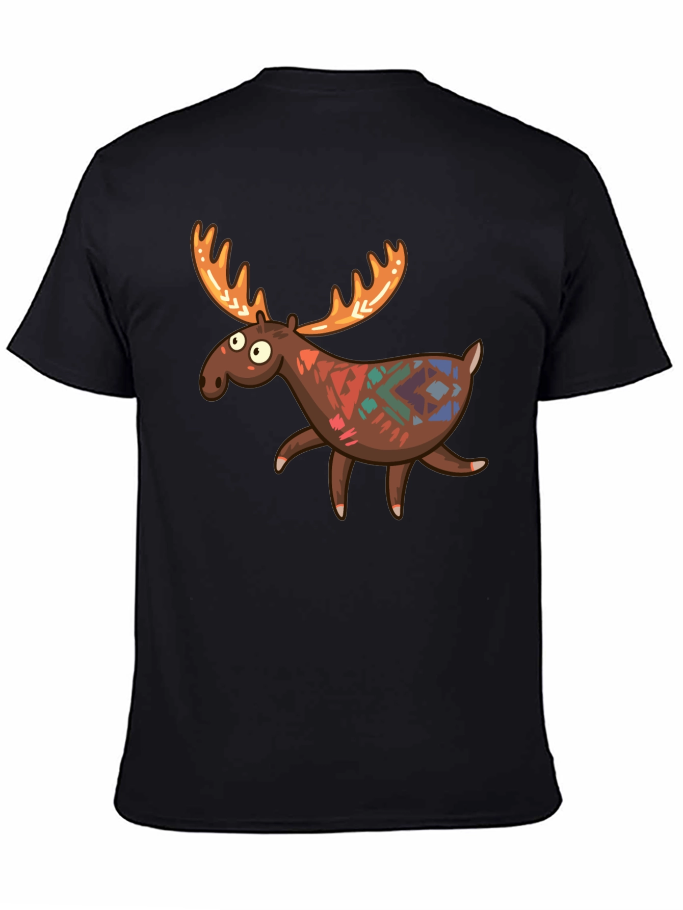Black Funny Moose Graphic Tee - Black Cotton T-Shirt view 4