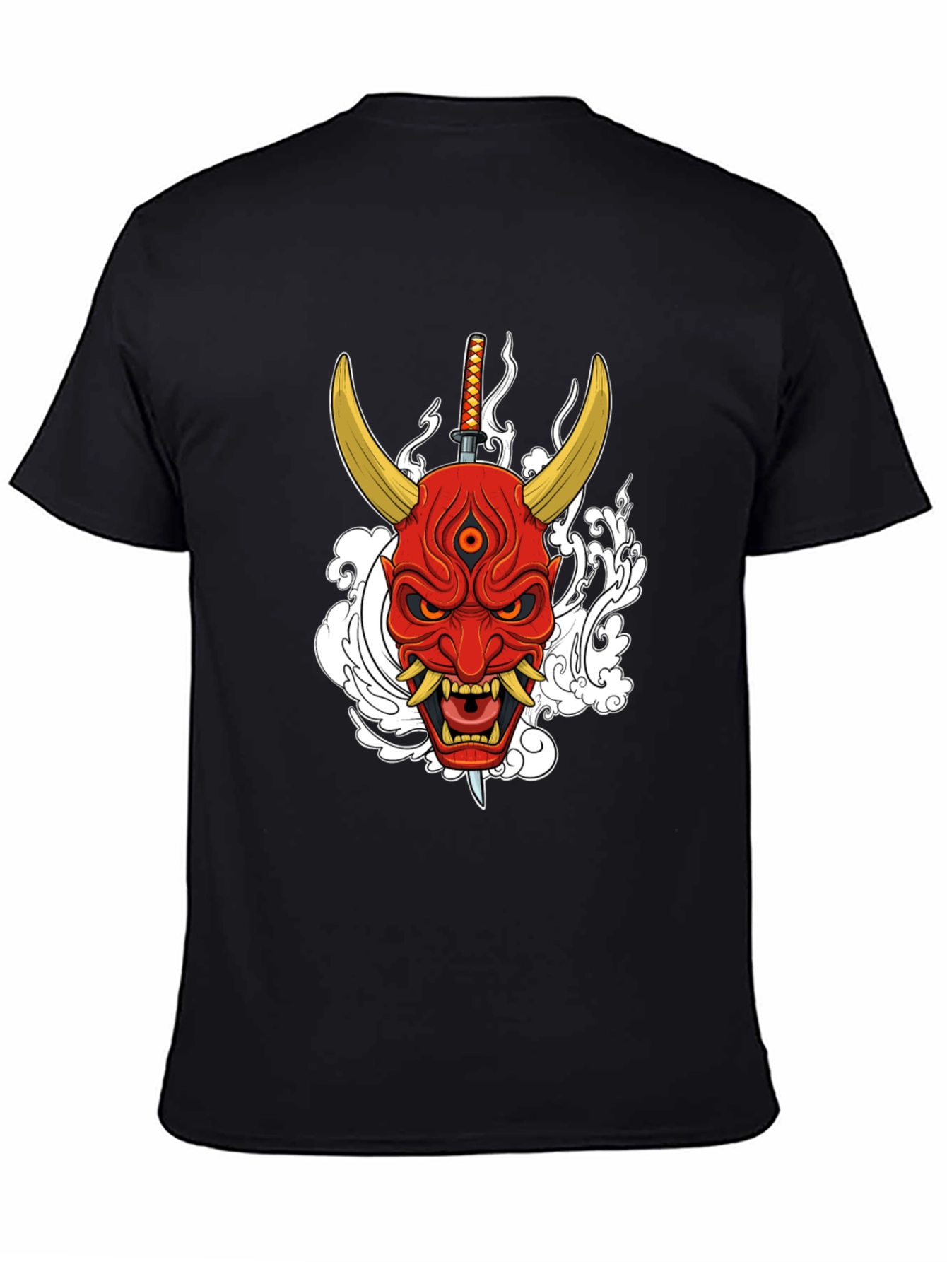 Black Samurai Oni Mask Graphic T-Shirt view 4