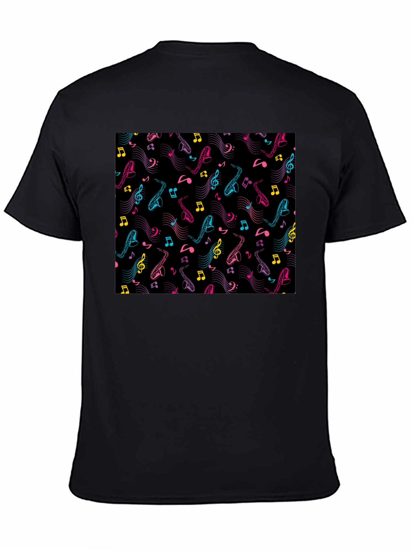 Black Musical Saxophone Pattern T-Shirt - Black view 4