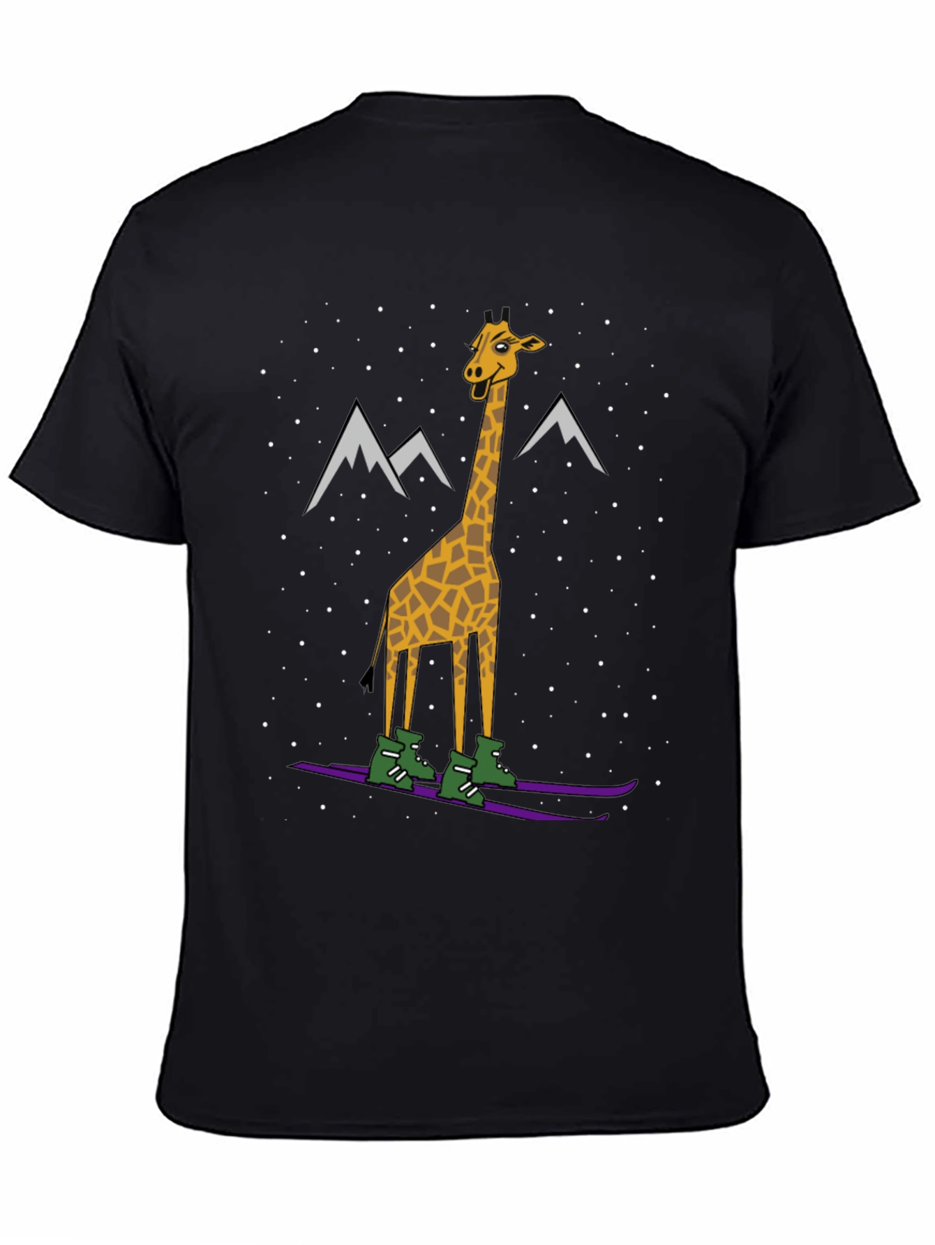 Black Skiing Giraffe Graphic Tee - Unique Winter Holiday T-Shirt view 4