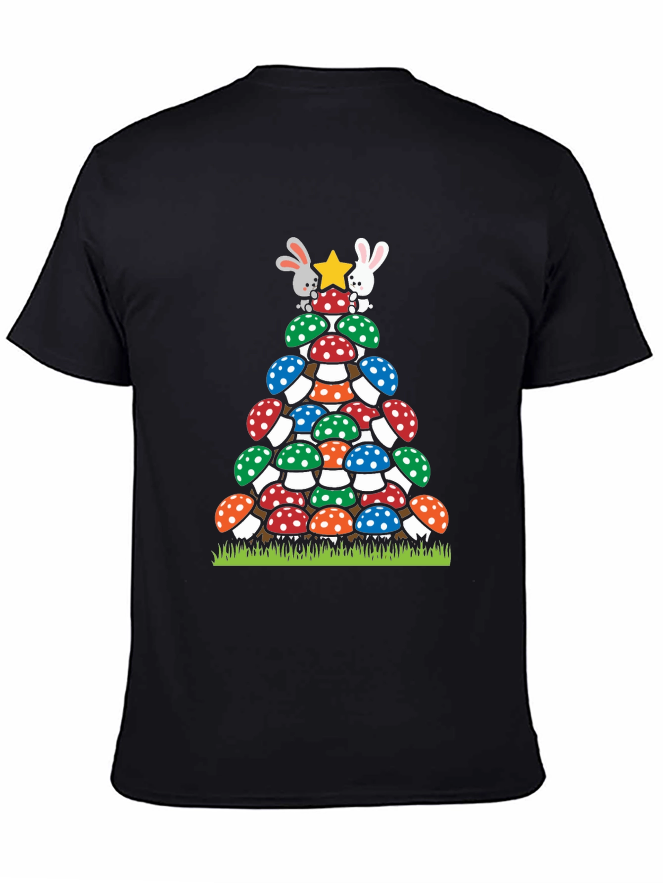 Black Mushroom Christmas Tree T-Shirt view 4