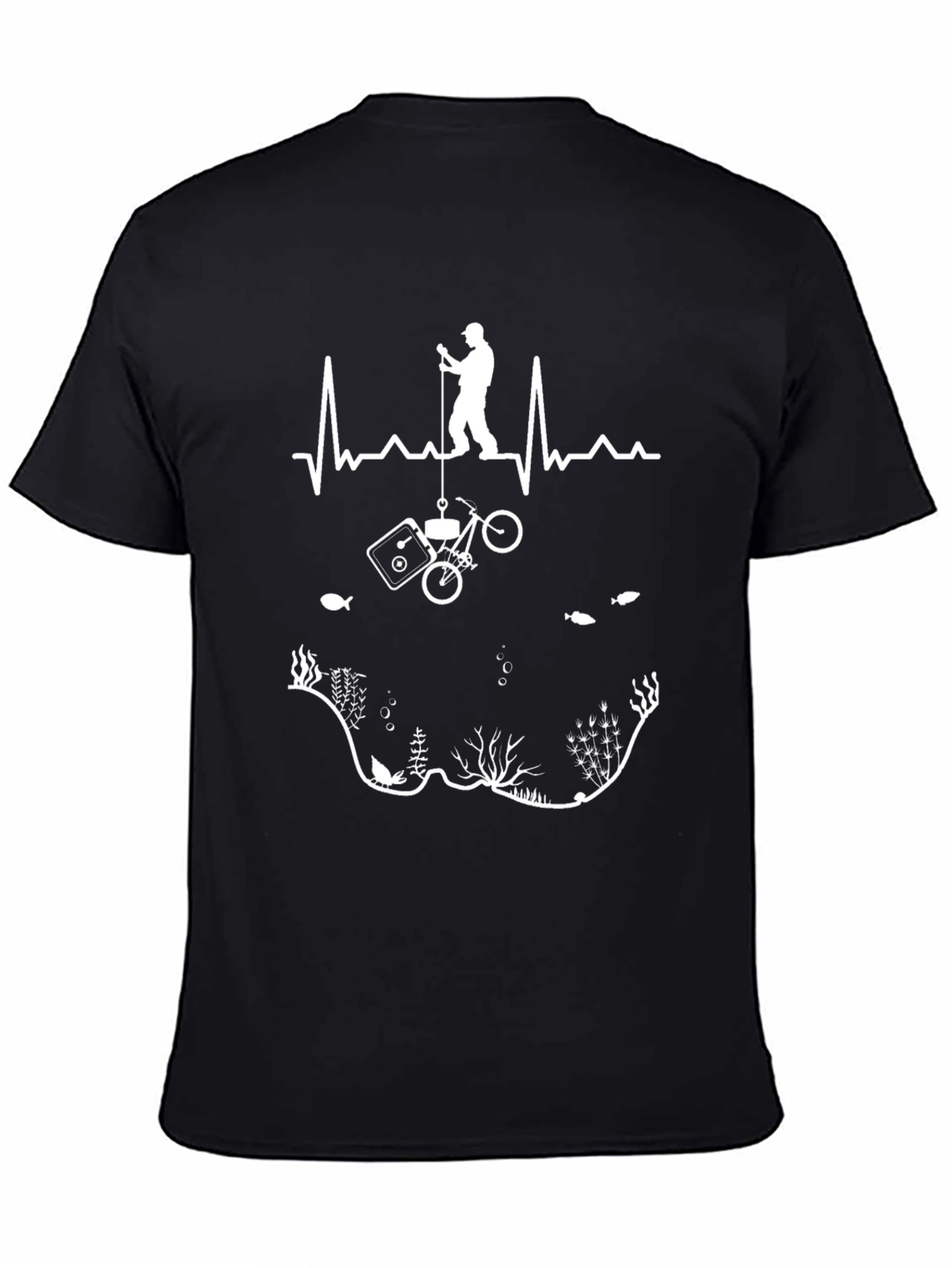 Black Fishing Heartbeat Black Graphic Tee view 4