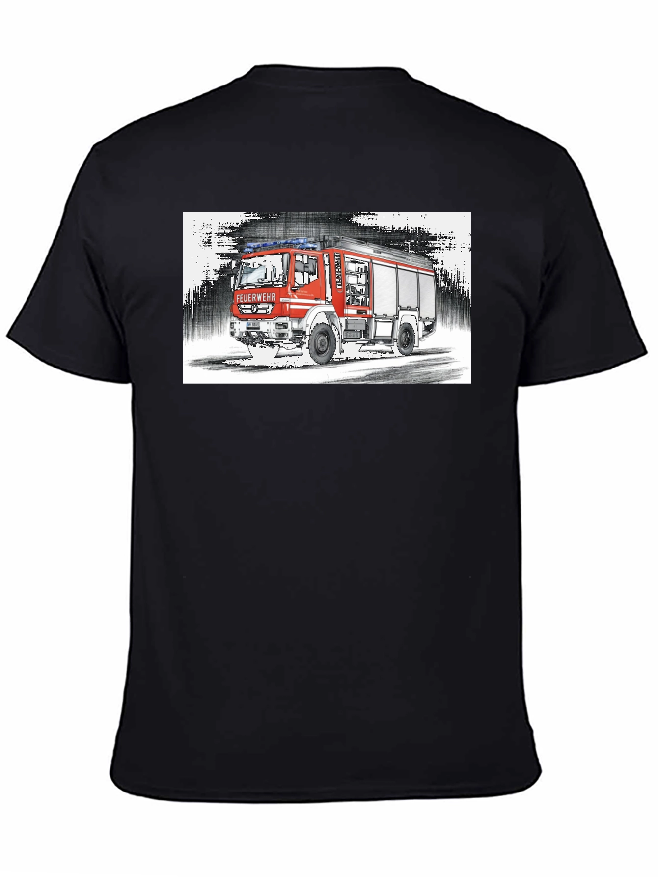 Black Fire Truck Graphic Tee - Black Cotton T-Shirt view 4