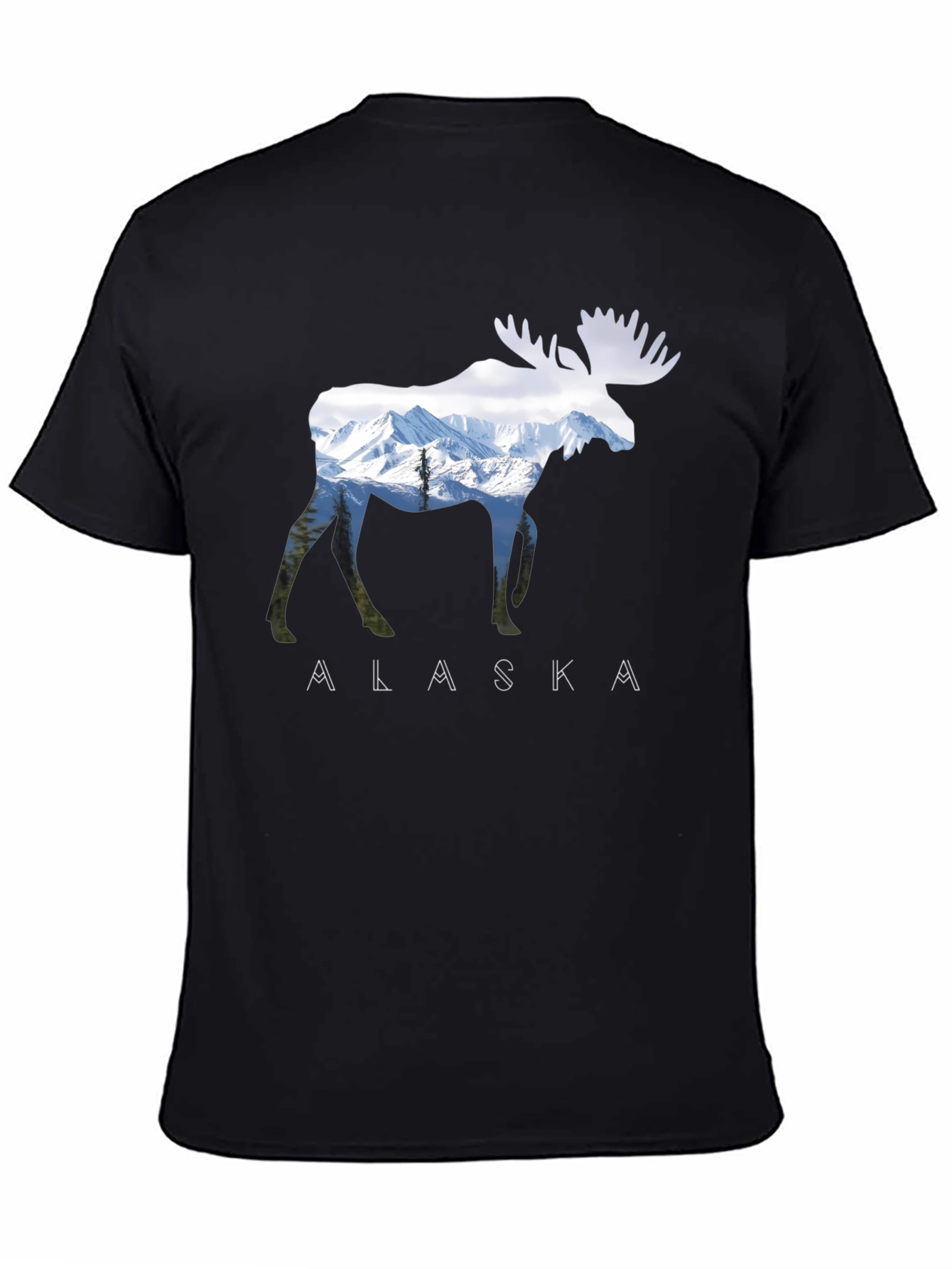 Black Alaska Moose Graphic Print T-Shirt view 4