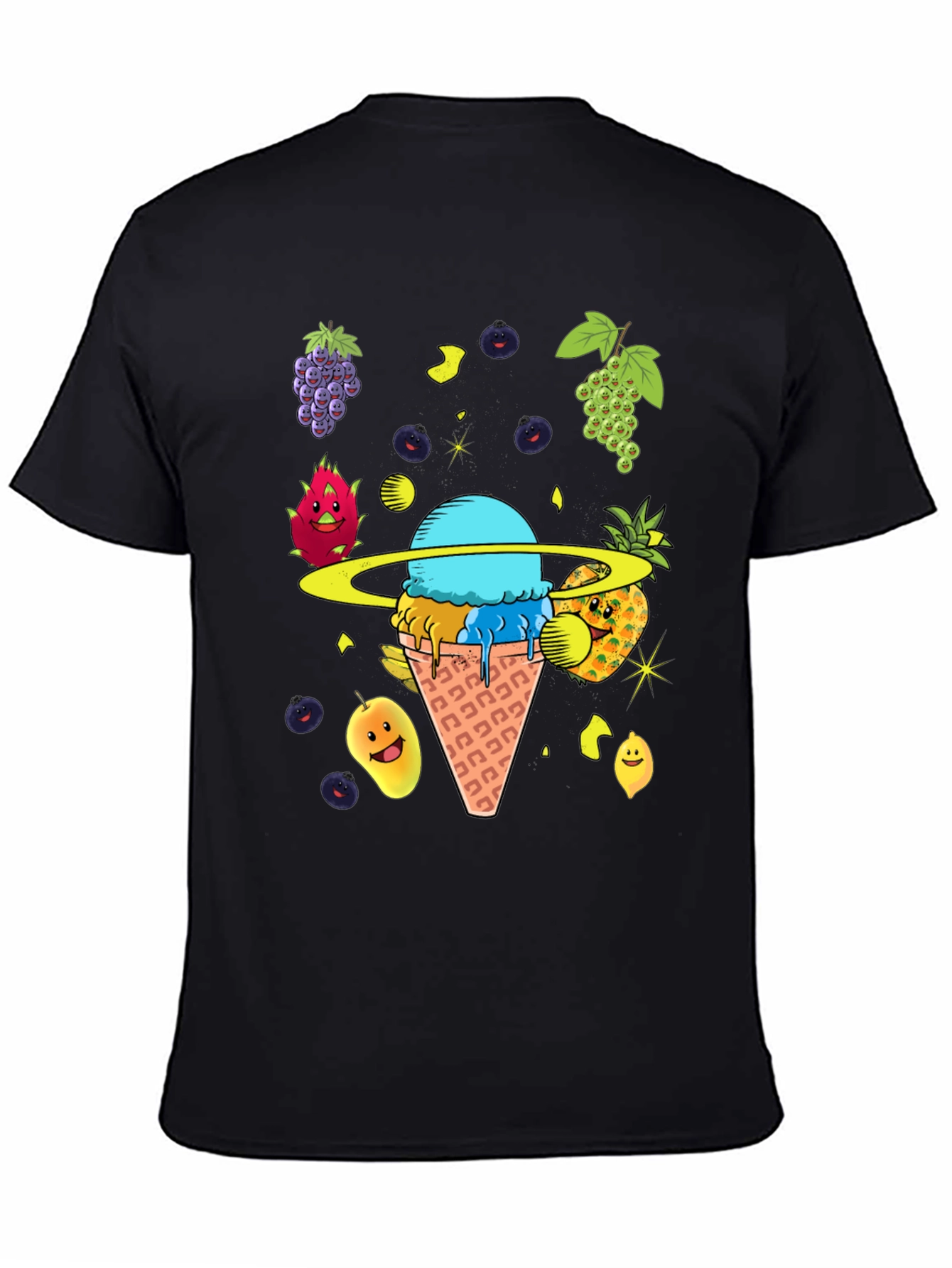 Black Fruit Ice Cream Planet Graphic T-Shirt view 4