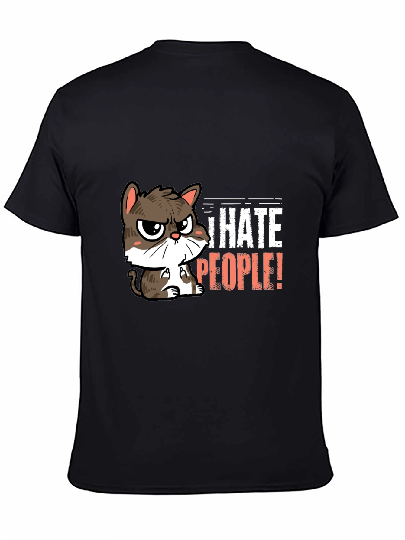 Black I Hate People Cat Graphic T-Shirt view 4