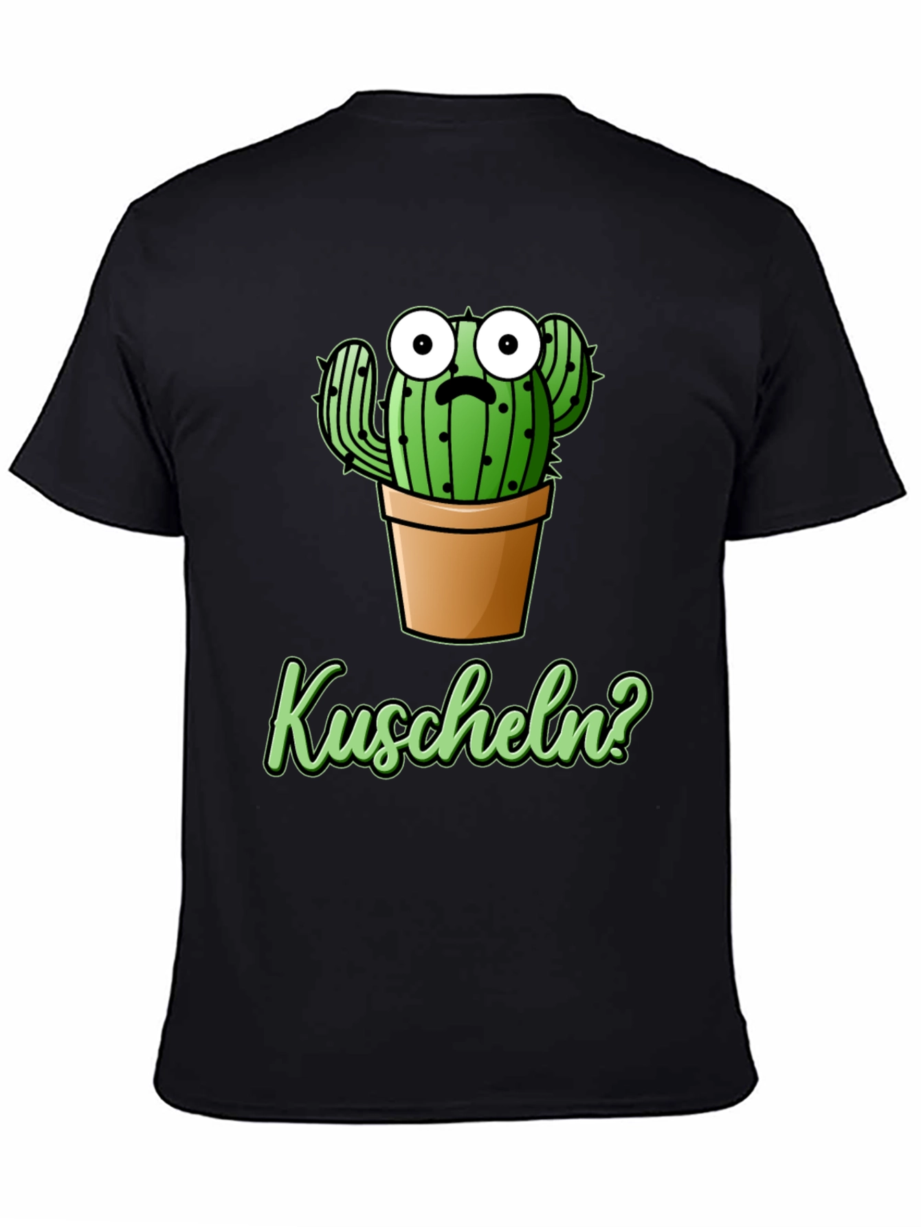 Black Cactus 'Kuscheln?' Black Graphic T-Shirt view 4