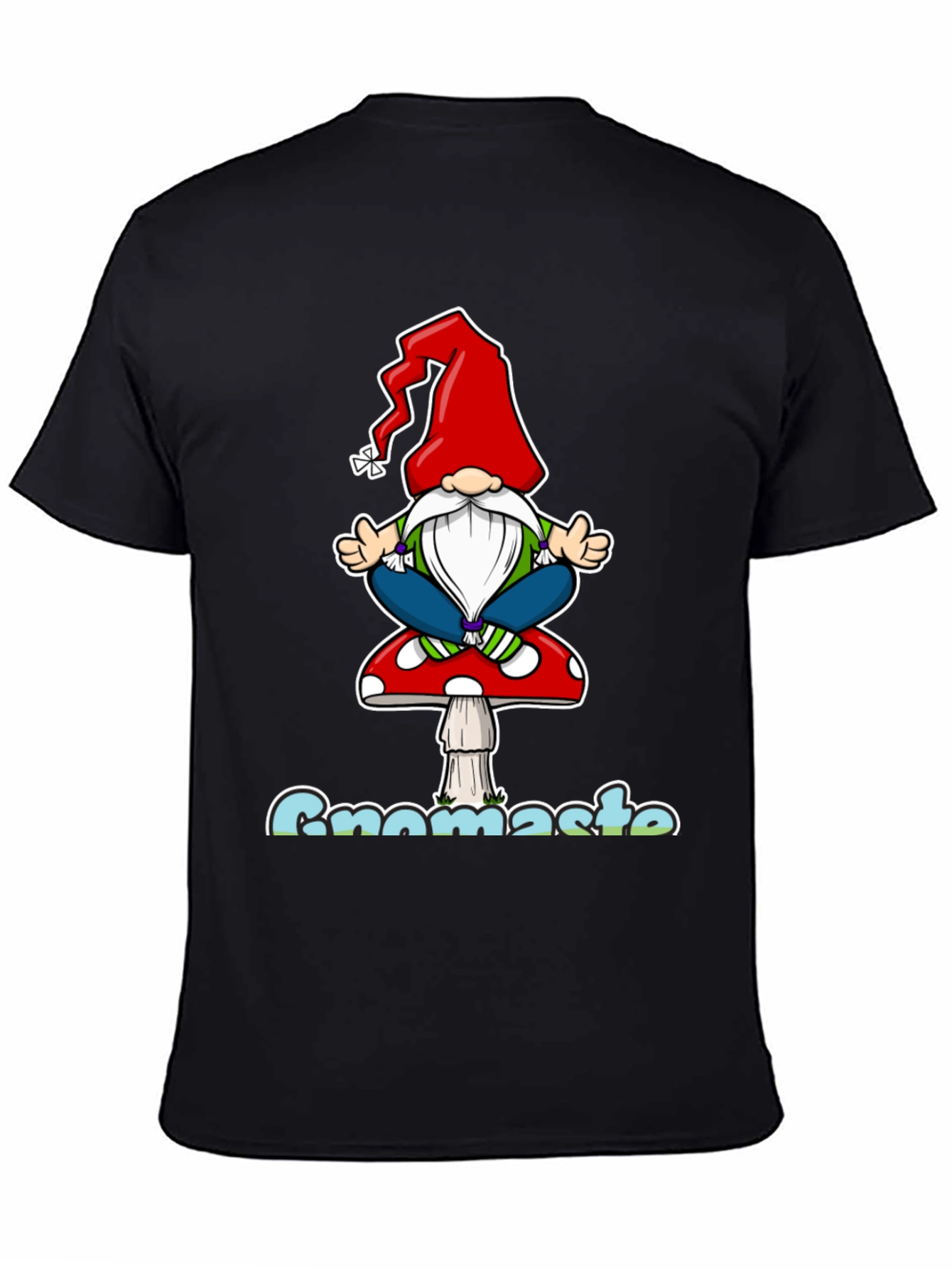 Black Gnomaste T-Shirt - Yoga Gnome on Mushroom view 4