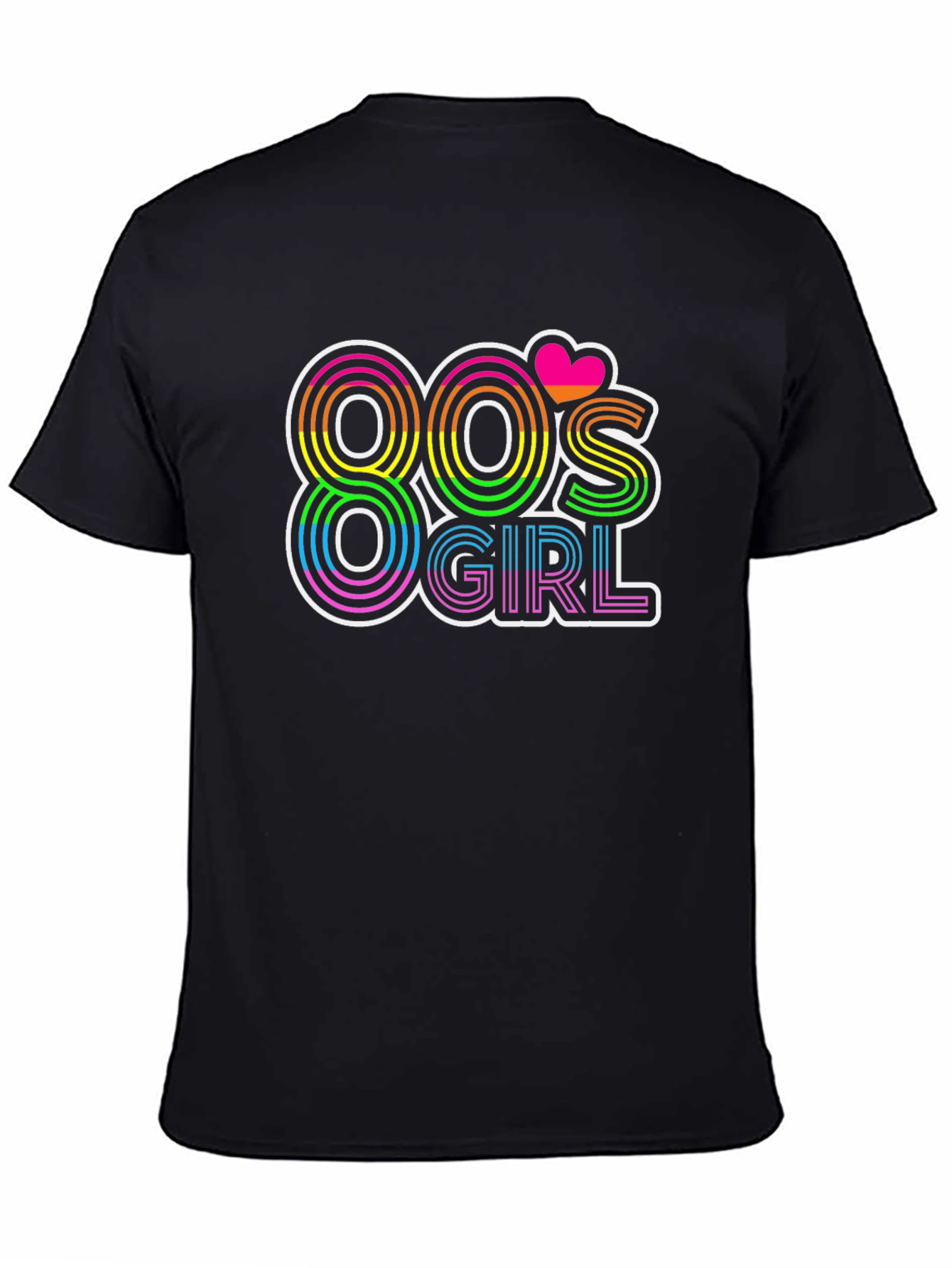 Black 80's Girl Retro T-Shirt - Rainbow Neon Design view 4
