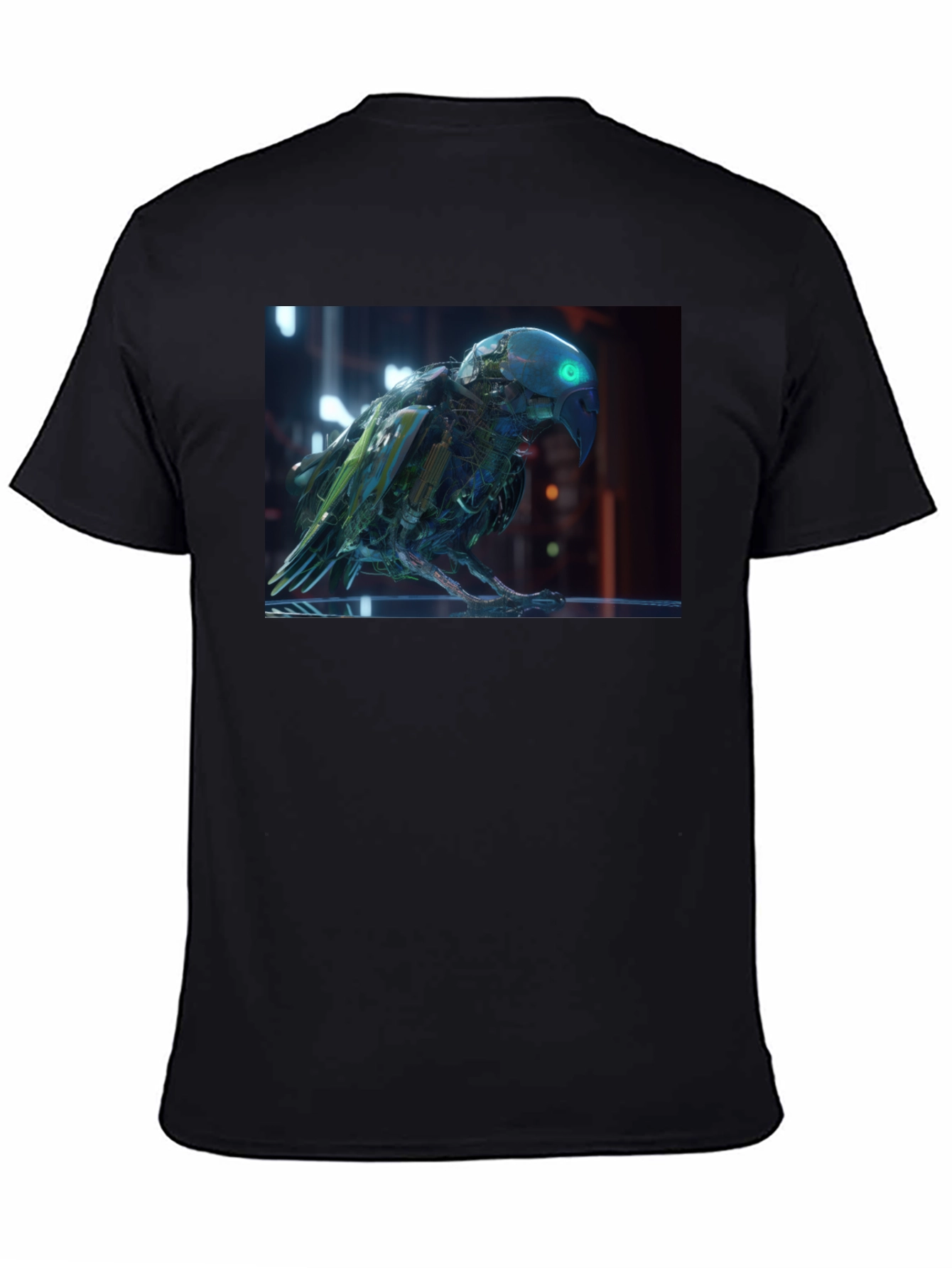 Black Cybernetic Parrot Graphic T-Shirt view 4