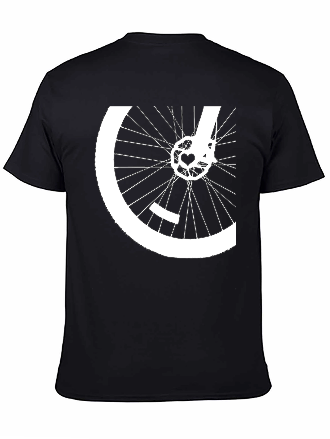 Black Bike Wheel Heart Graphic Tee - Black Cotton Blend view 4