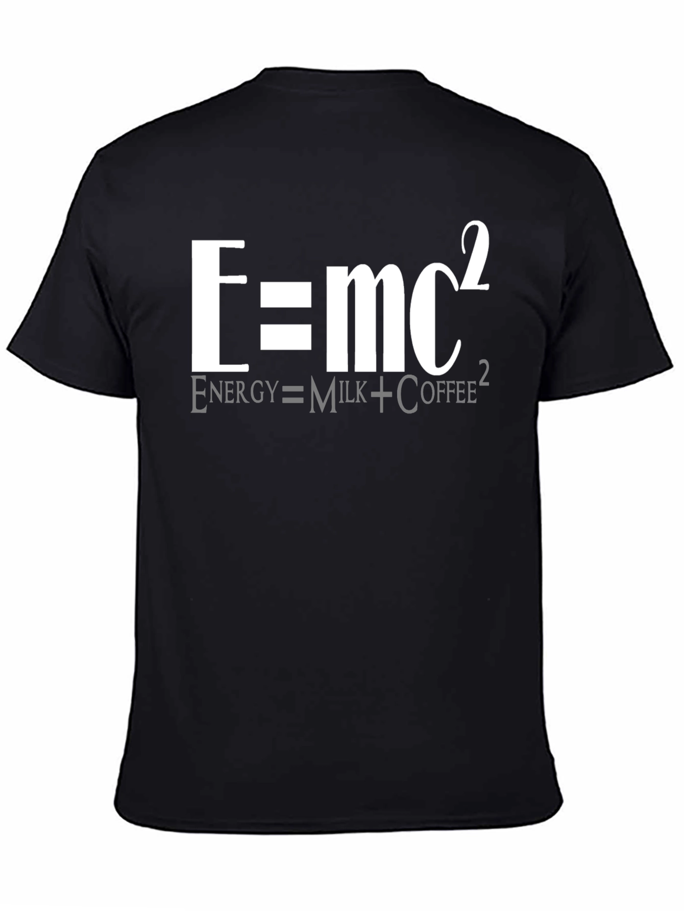 Black E=mc² Funny Science T-Shirt - Energy Equals Milk Coffee view 4
