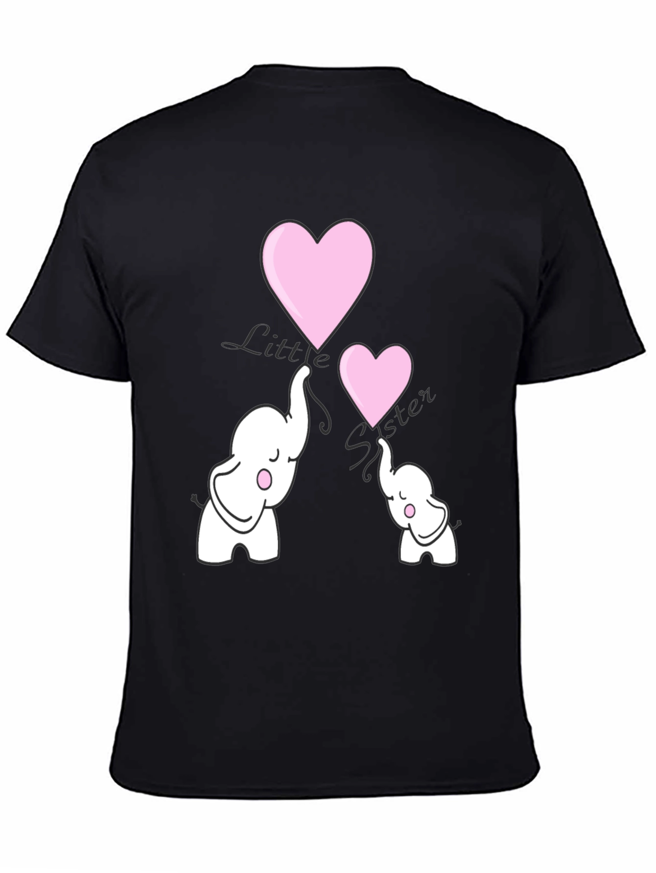 Black Cute Elephant Heart Graphic Tee - Black view 4
