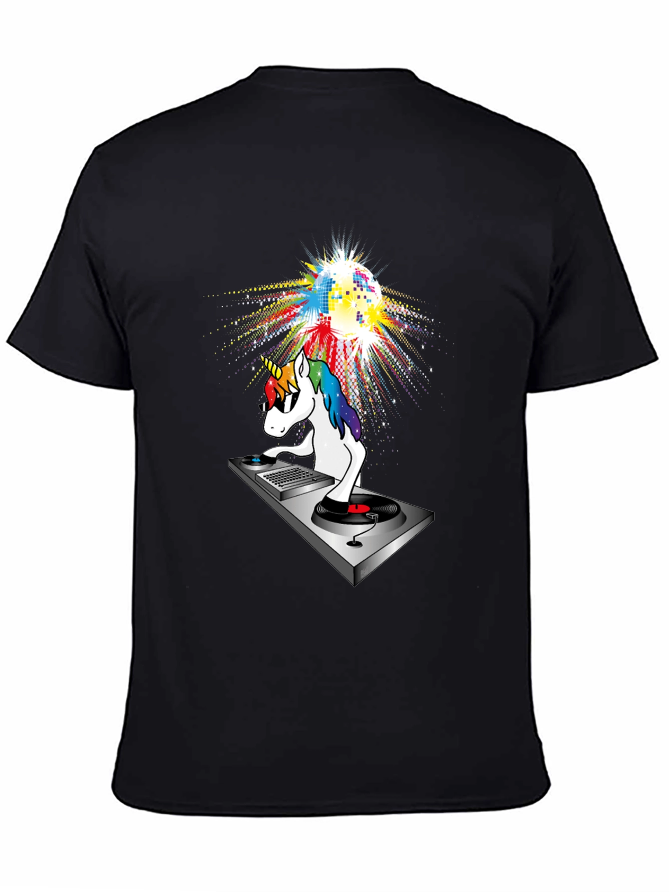 Black DJ Unicorn T-Shirt: Colorful Disco Party! view 4