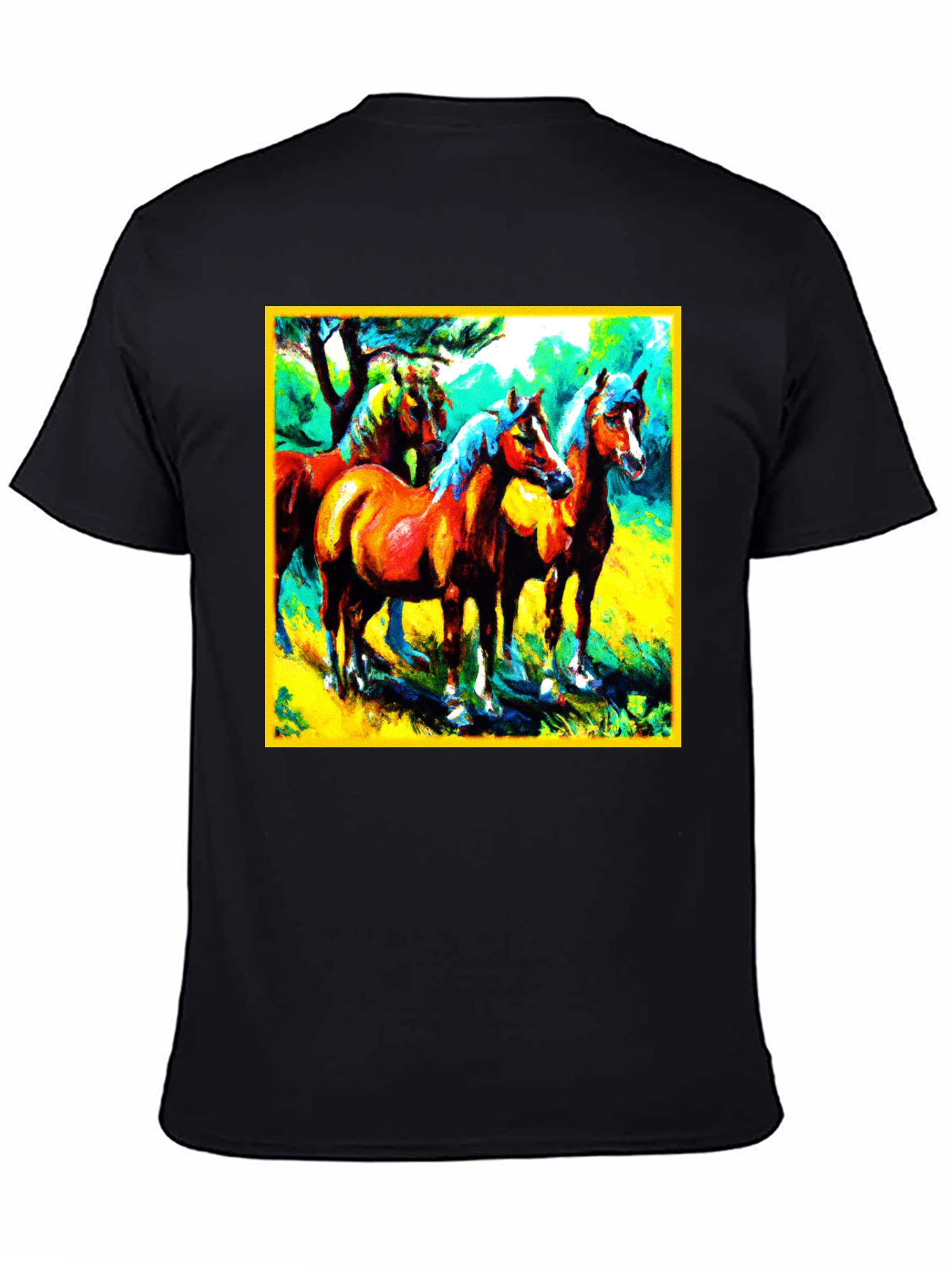 Black Horse Painting Graphic Tee - Men's Black T-Shirt view 4