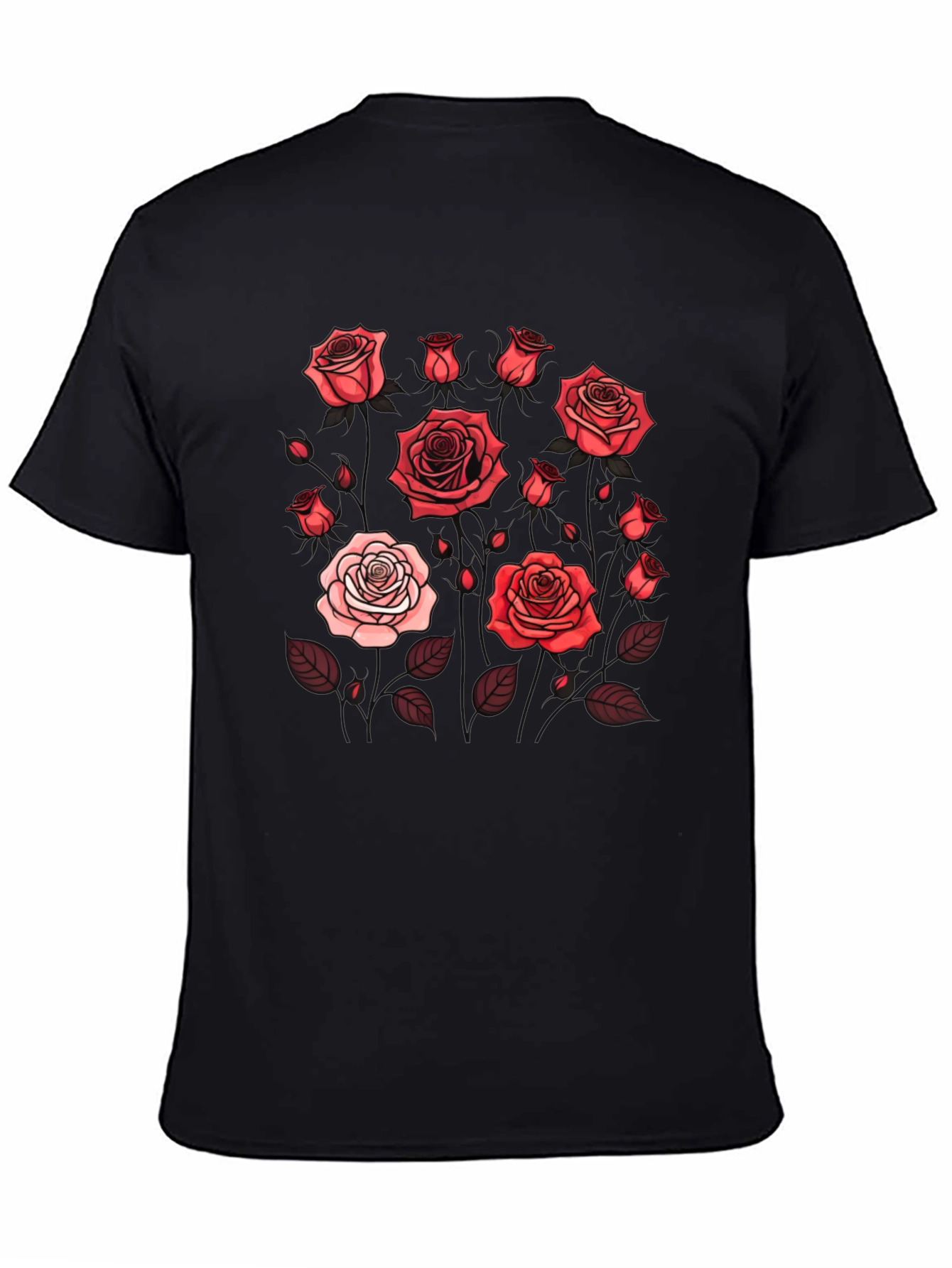 Black Floral Rose Print T-Shirt - Black view 4