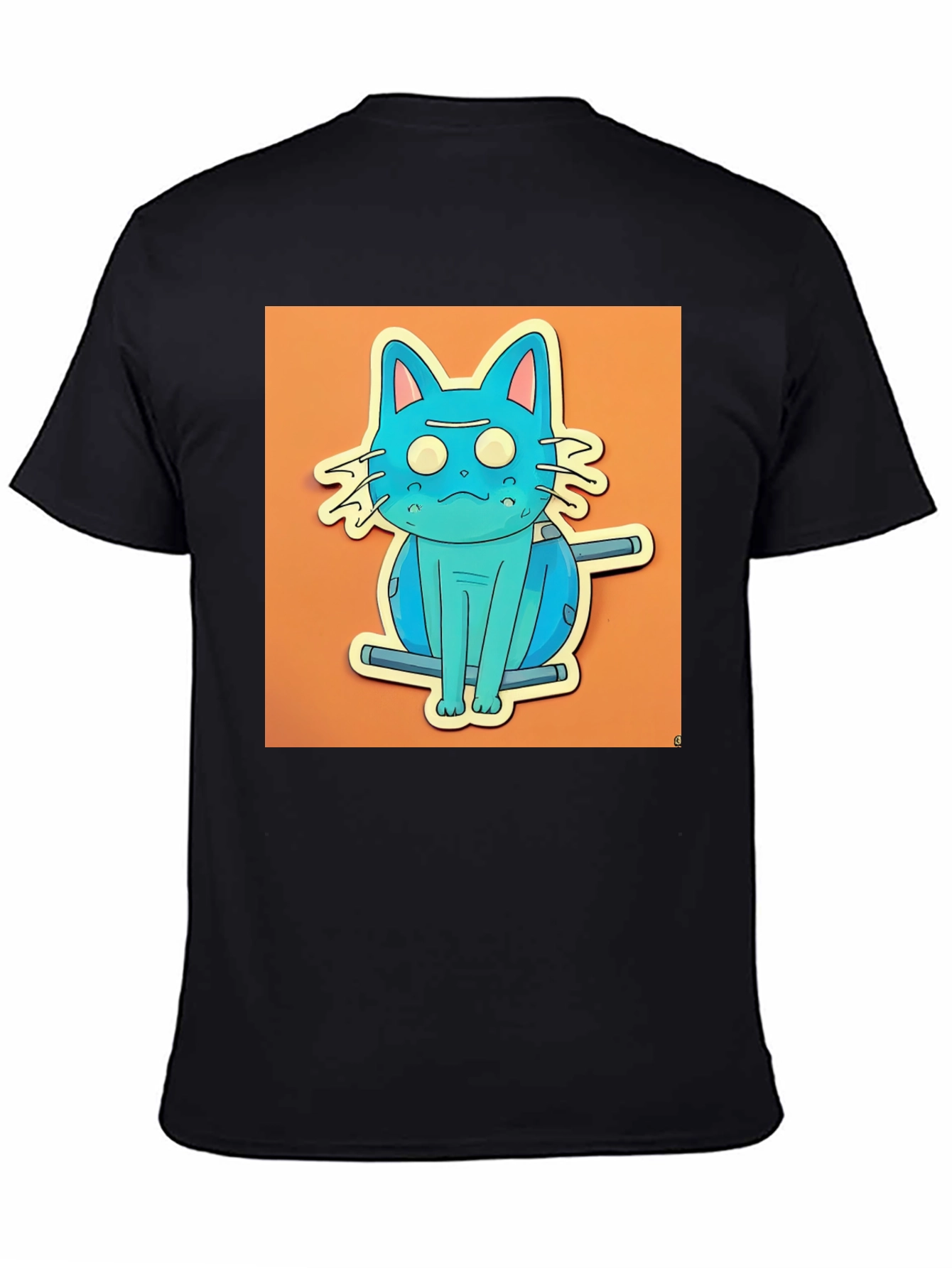 Black Blue Cat T-Shirt - Funky Cartoon Style view 4