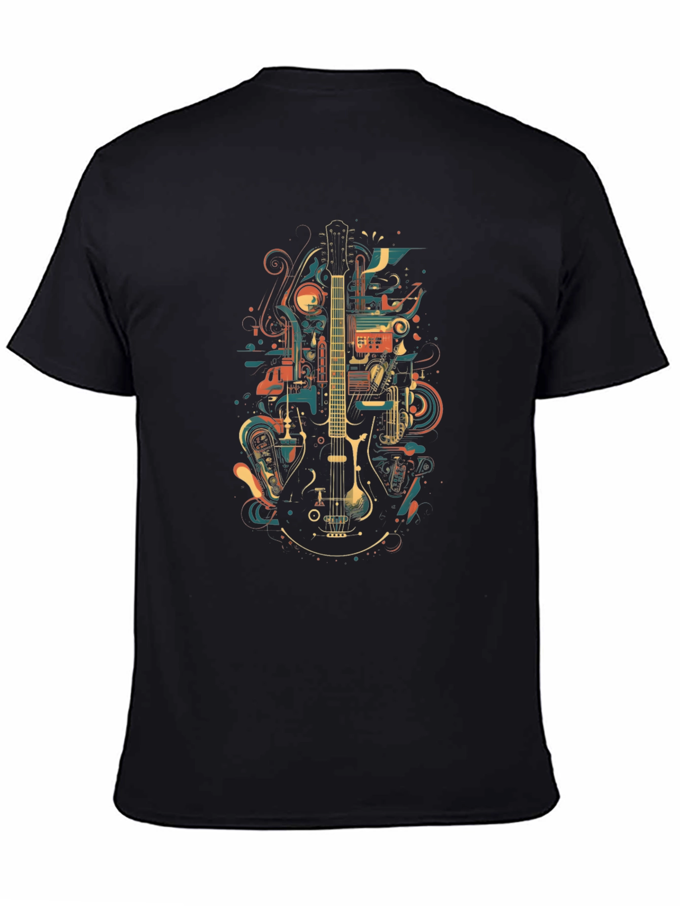 Black Abstract Guitar Graphic T-Shirt view 4