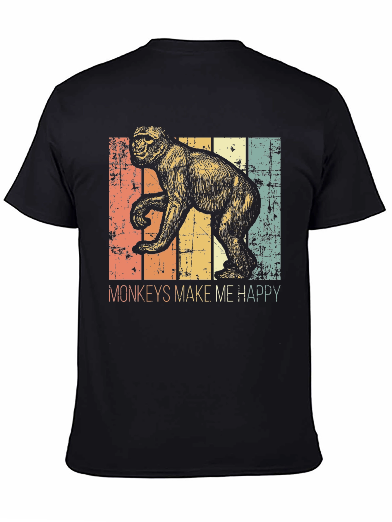 Black Vintage Monkeys Make Me Happy Graphic Tee view 4