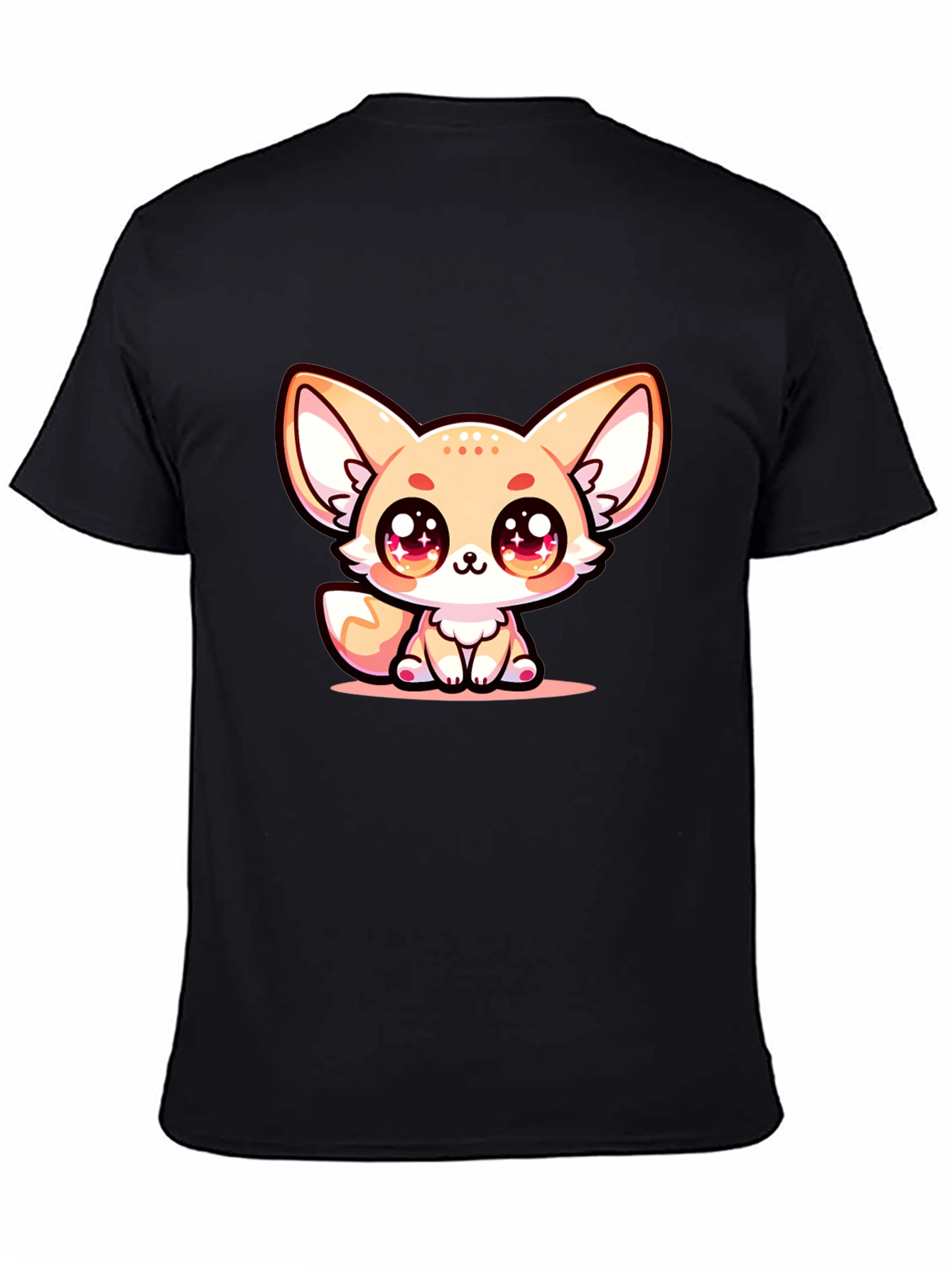 Black Cute Fennec Fox Graphic Tee - Black Cotton Blend view 4