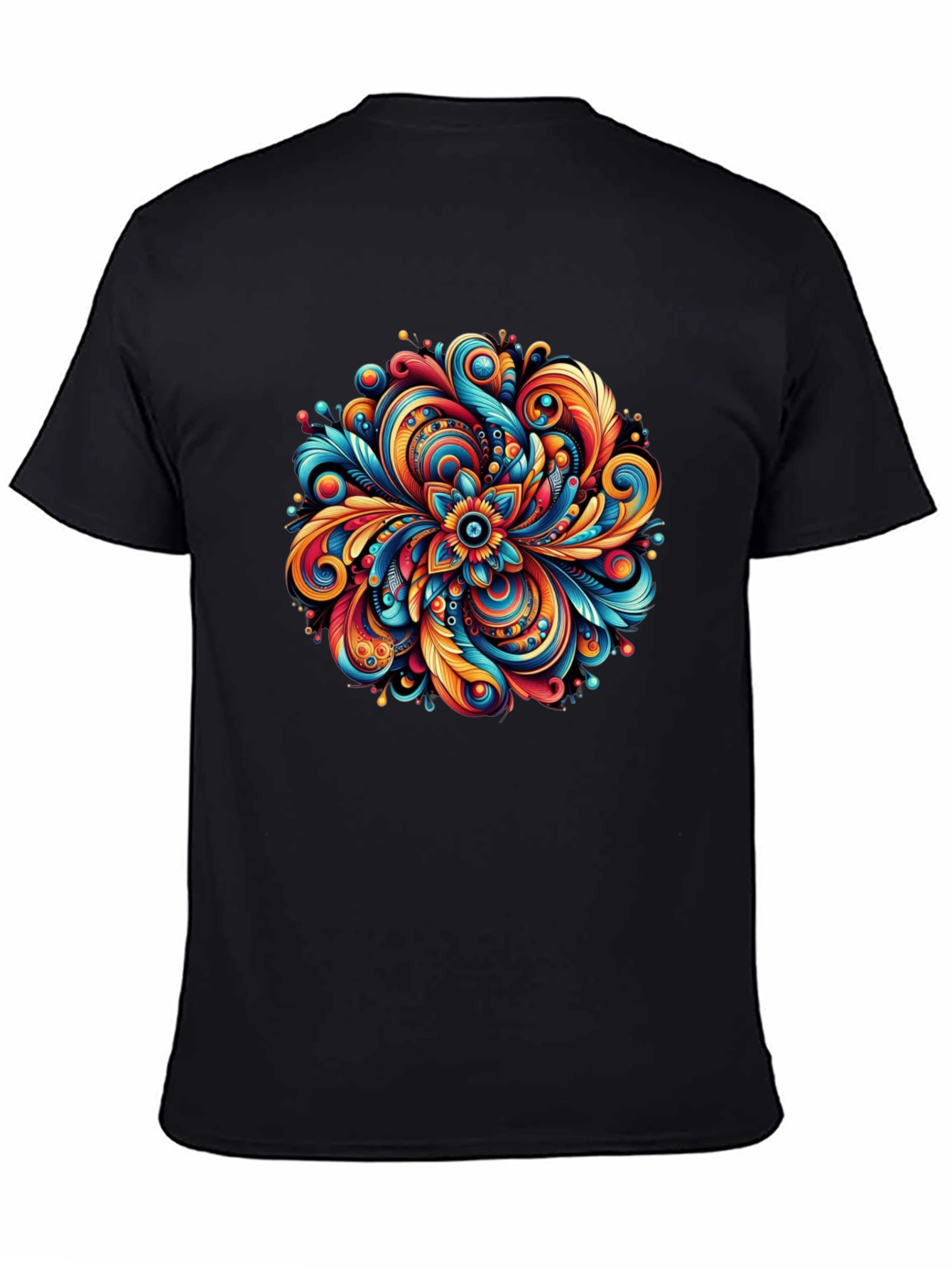 Black Vibrant Floral Mandala Graphic Tee - Black Cotton Comfort view 4