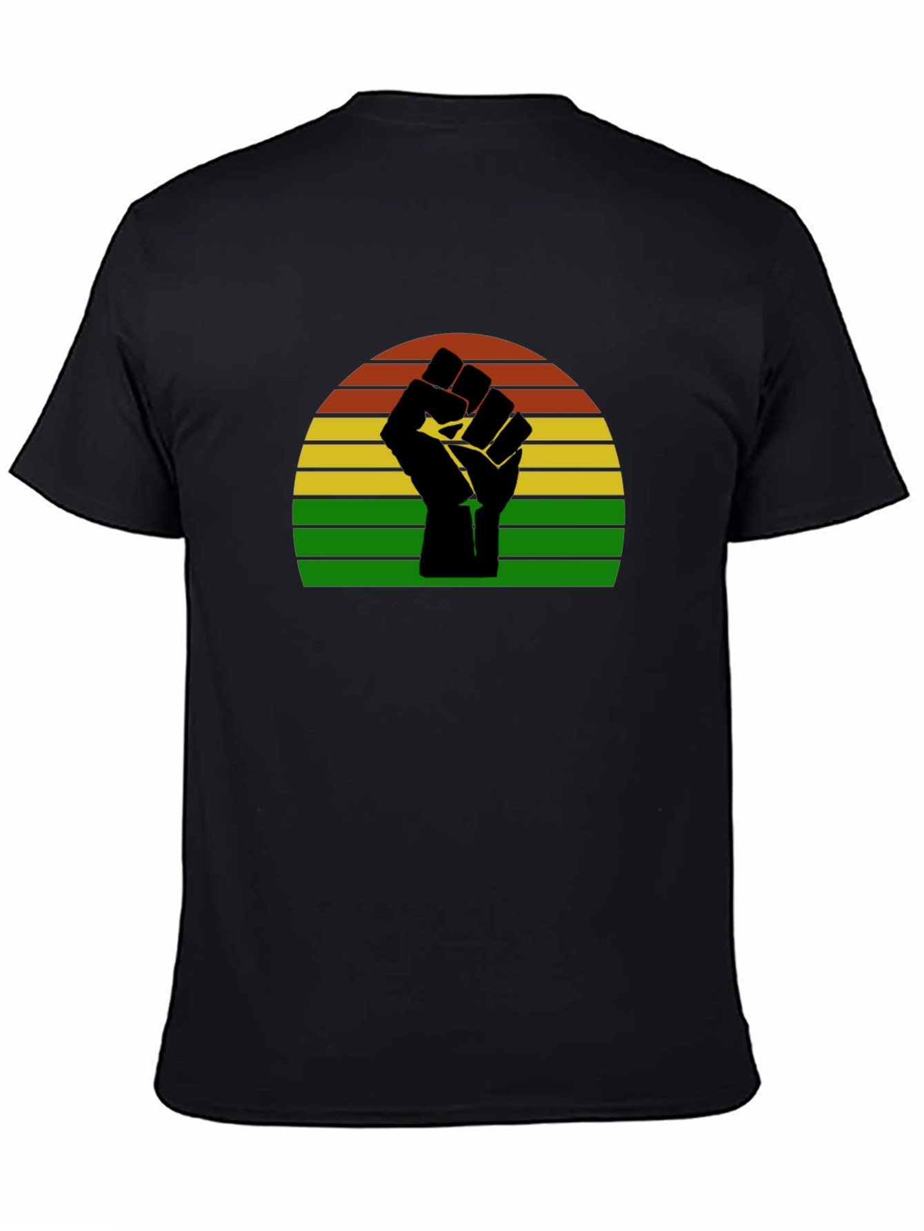 Black Black Power Fist T-Shirt - Retro Sunset Design view 4