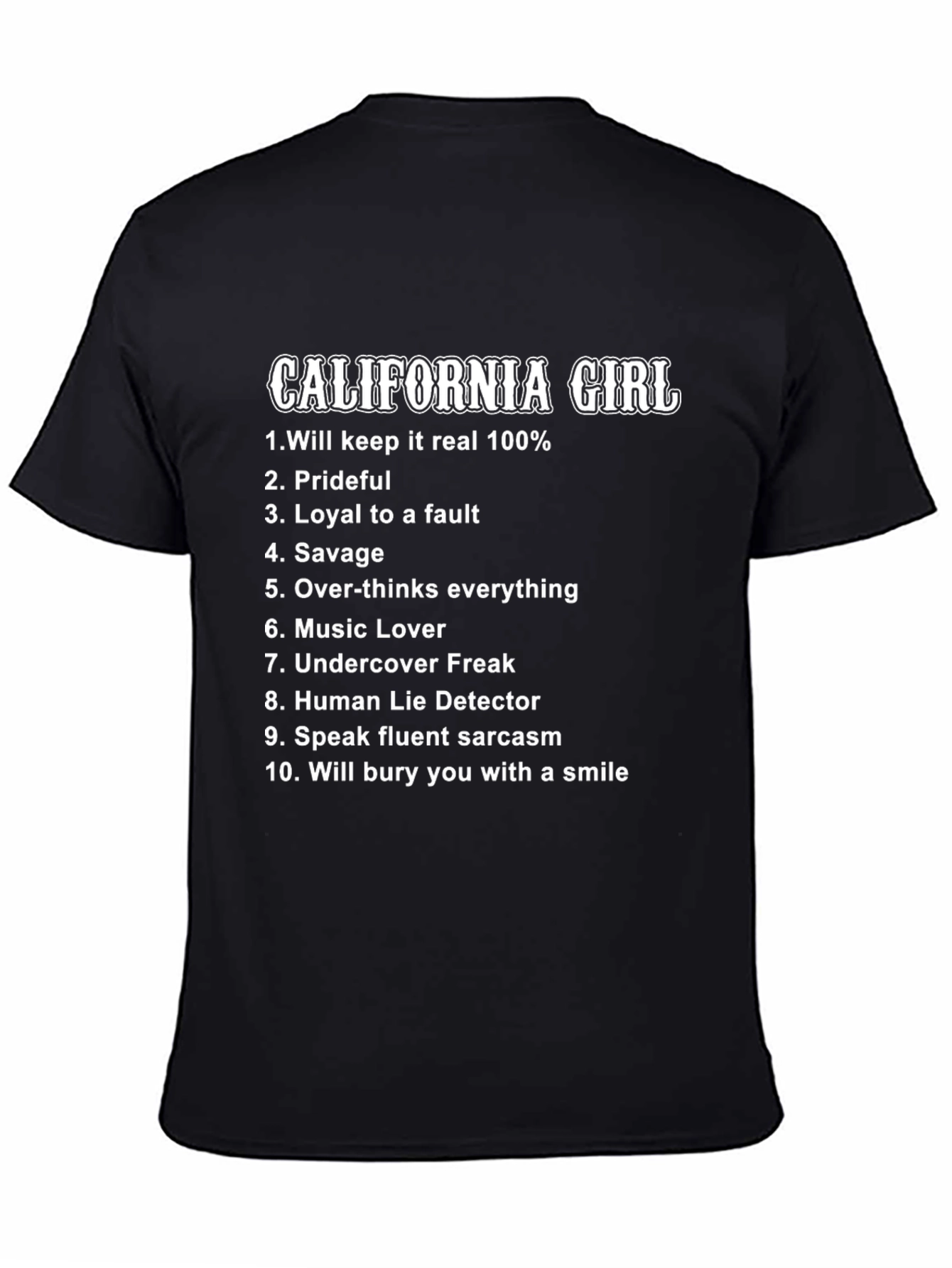 Black California Girl Graphic T-Shirt - Humorous Novelty Tee view 4