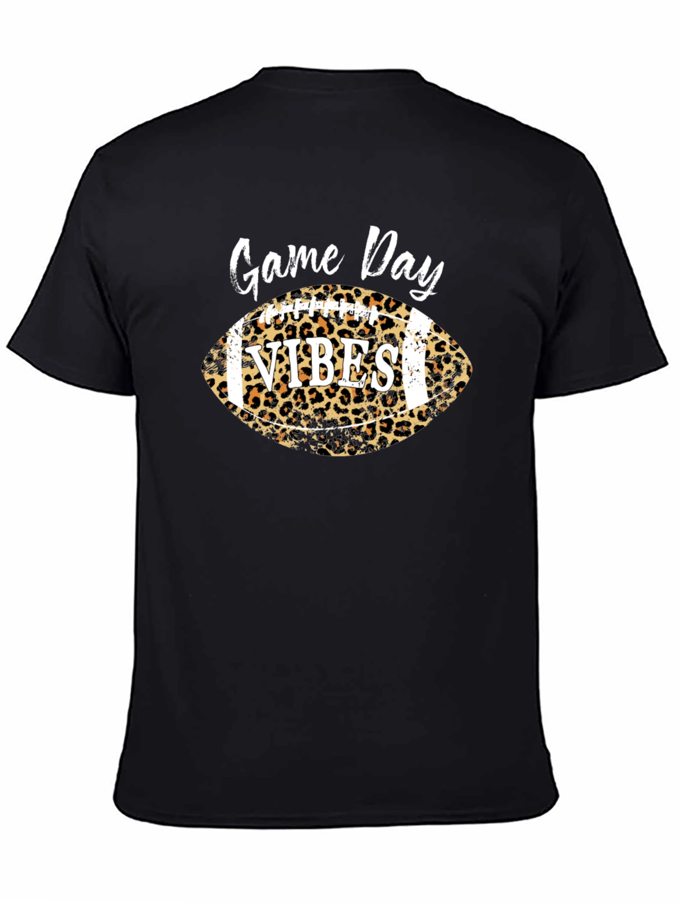 Black Game Day Vibes Football Leopard Print T-Shirt view 4