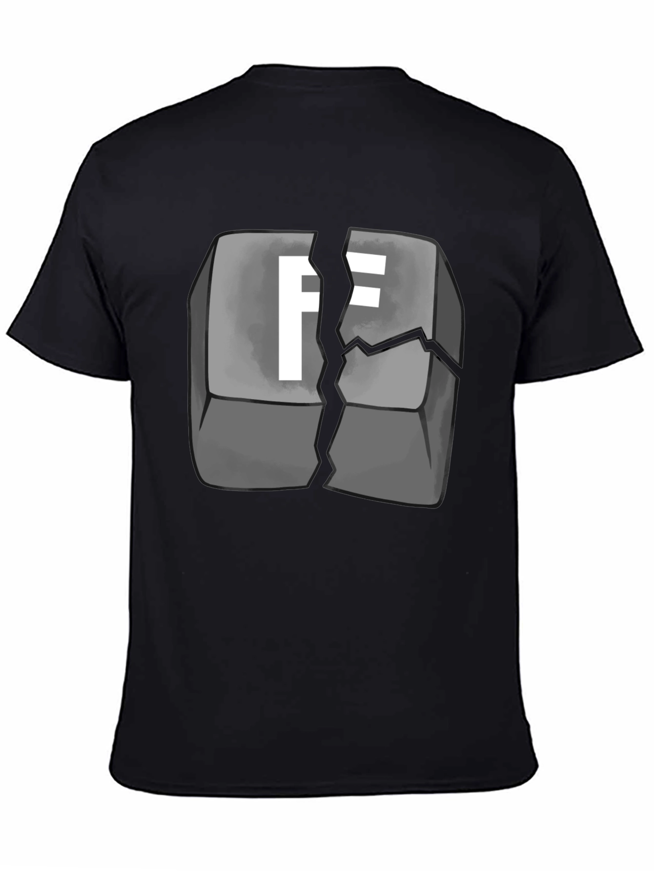 Black Cracked Keyboard Key F Graphic T-Shirt view 4