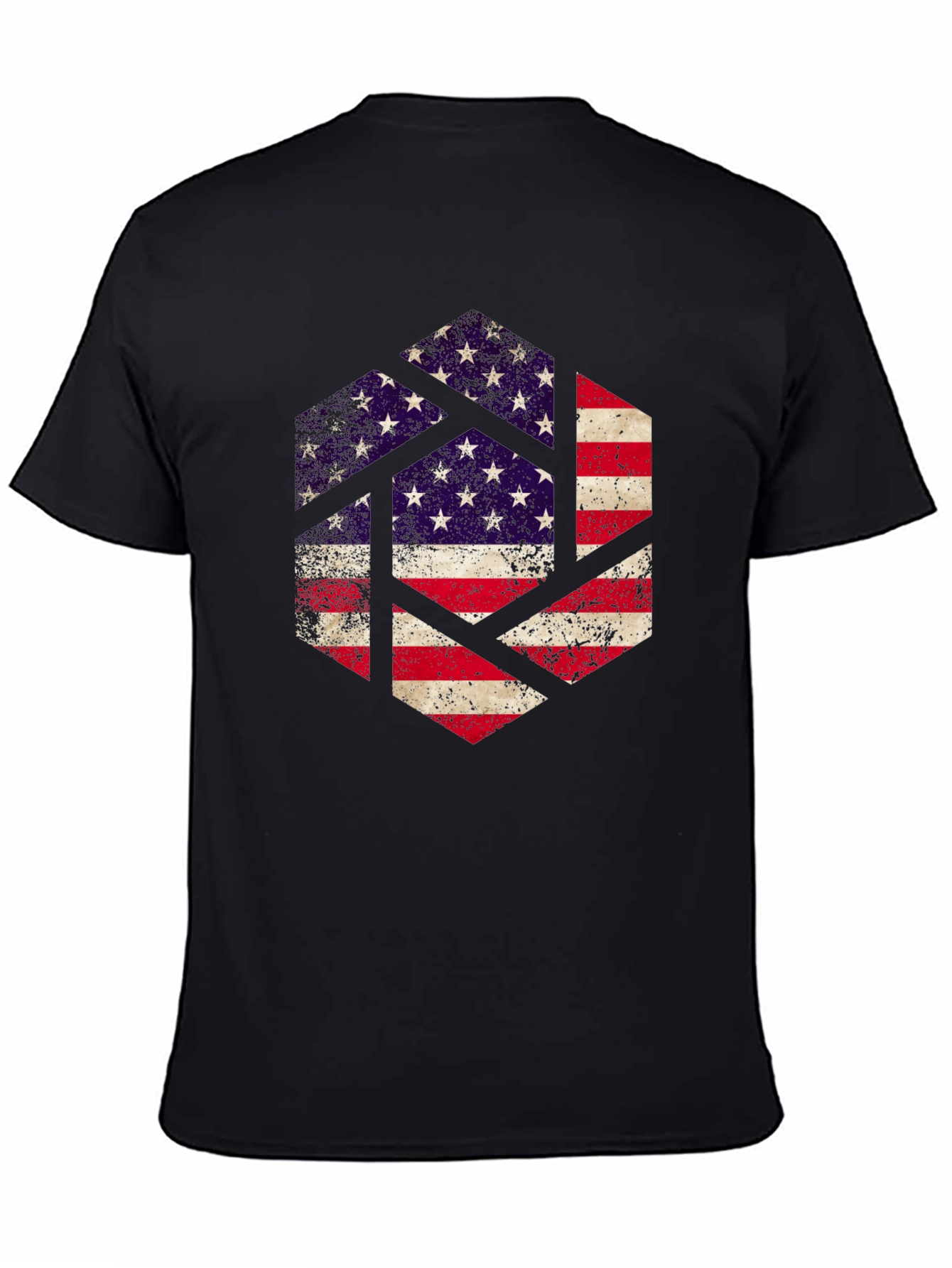 Black American Flag Hexagon Graphic Tee - Patriotic Design view 4
