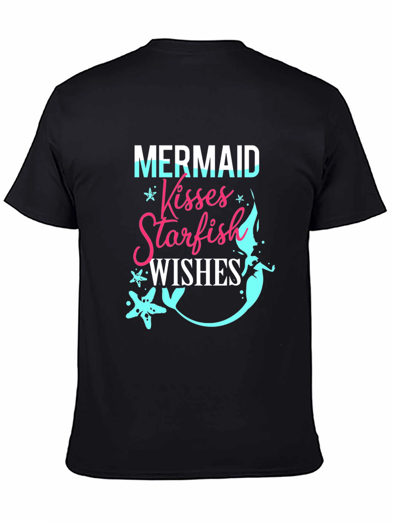 Black Mermaid Kisses Starfish Wishes Graphic T-Shirt view 4