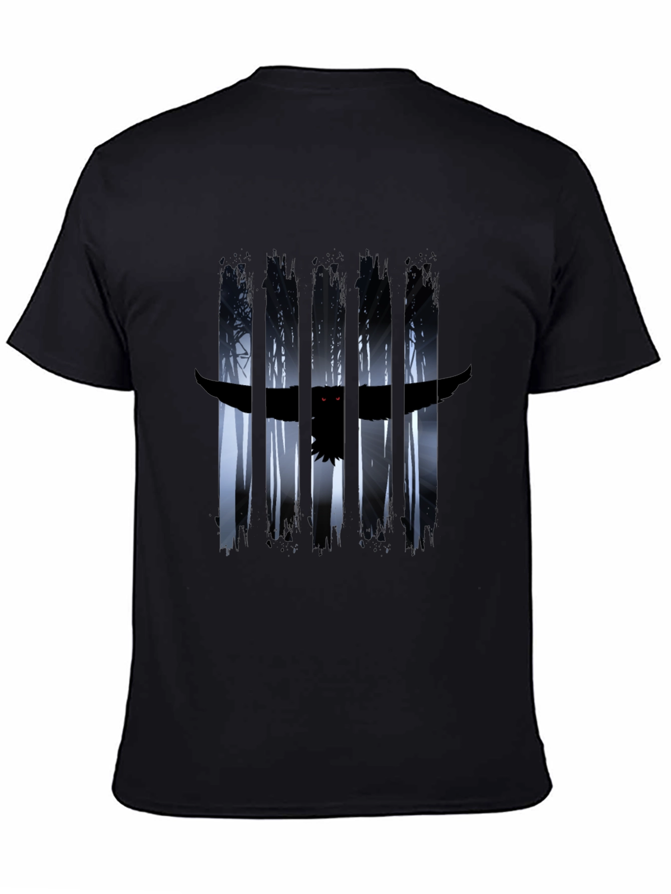 Black Owl Forest Graphic Black T-Shirt view 4