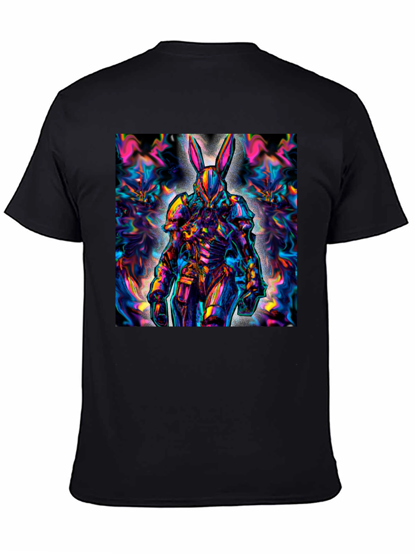 Black Psychedelic Rabbit Warrior Black T-Shirt view 4