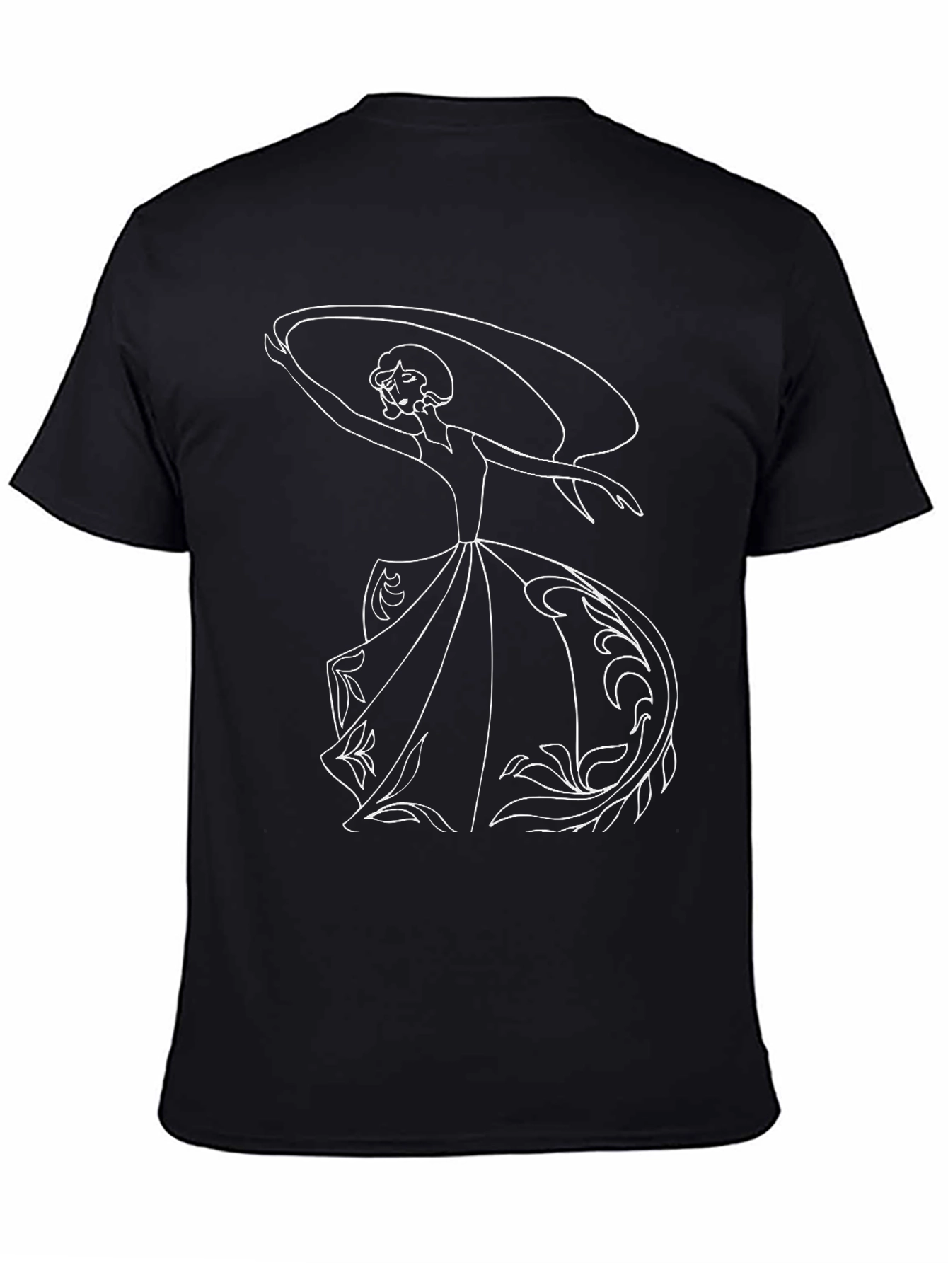 Black Elegant Woman Graphic Tee - Black Cotton T-Shirt view 4