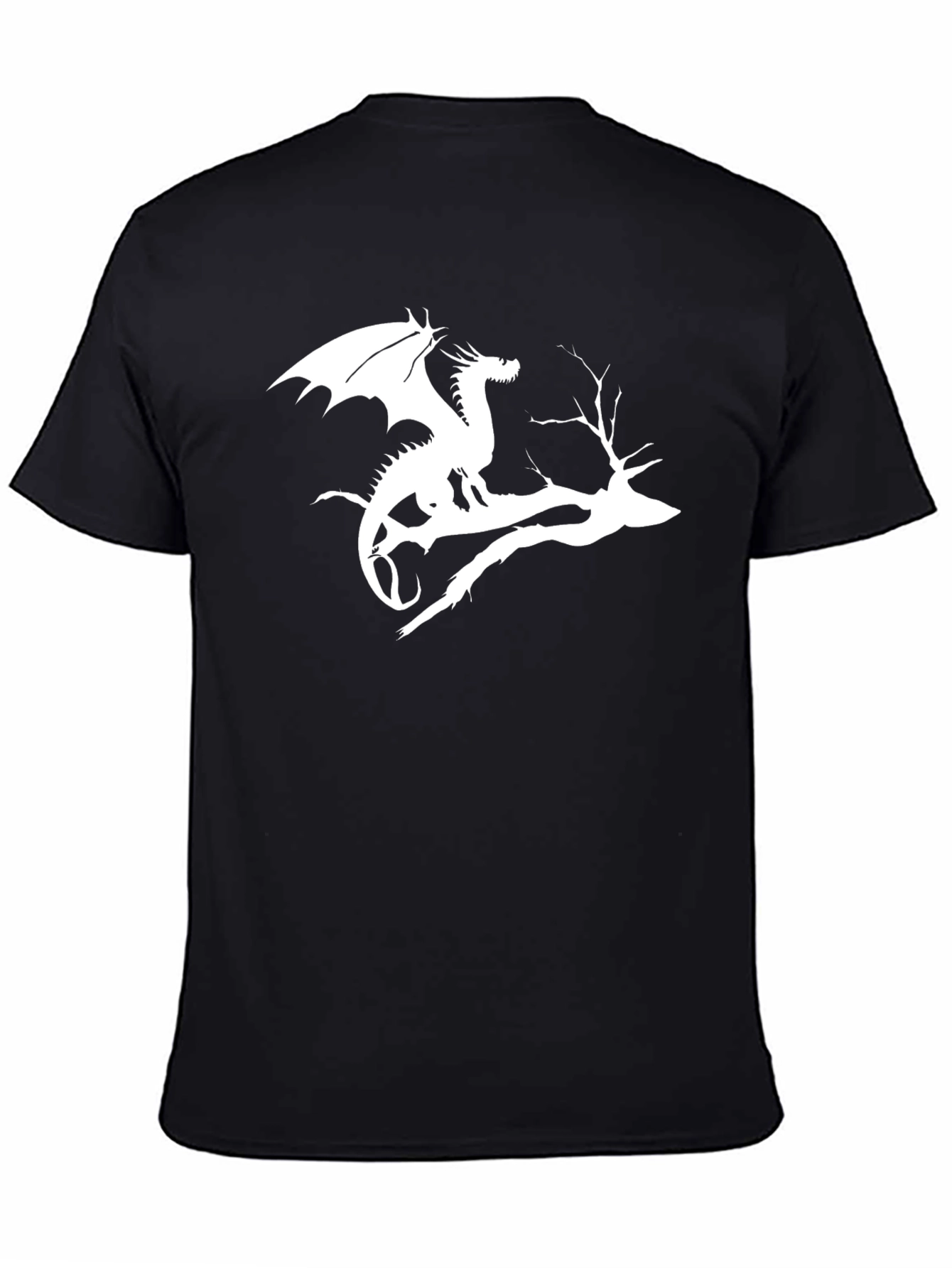 Black Dragon & Tree Branch Graphic Tee - Black Cotton Shirt view 4