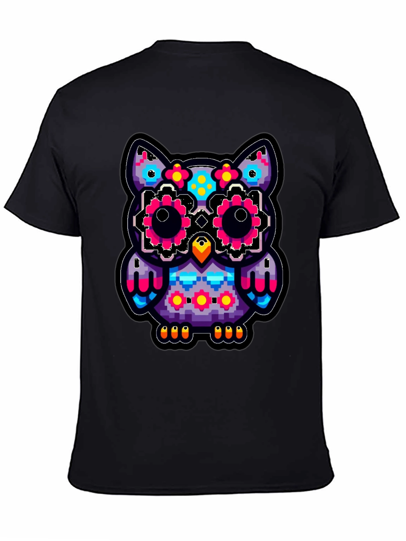 Black Pixel Owl T-Shirt - Colorful Graphic Tee view 4