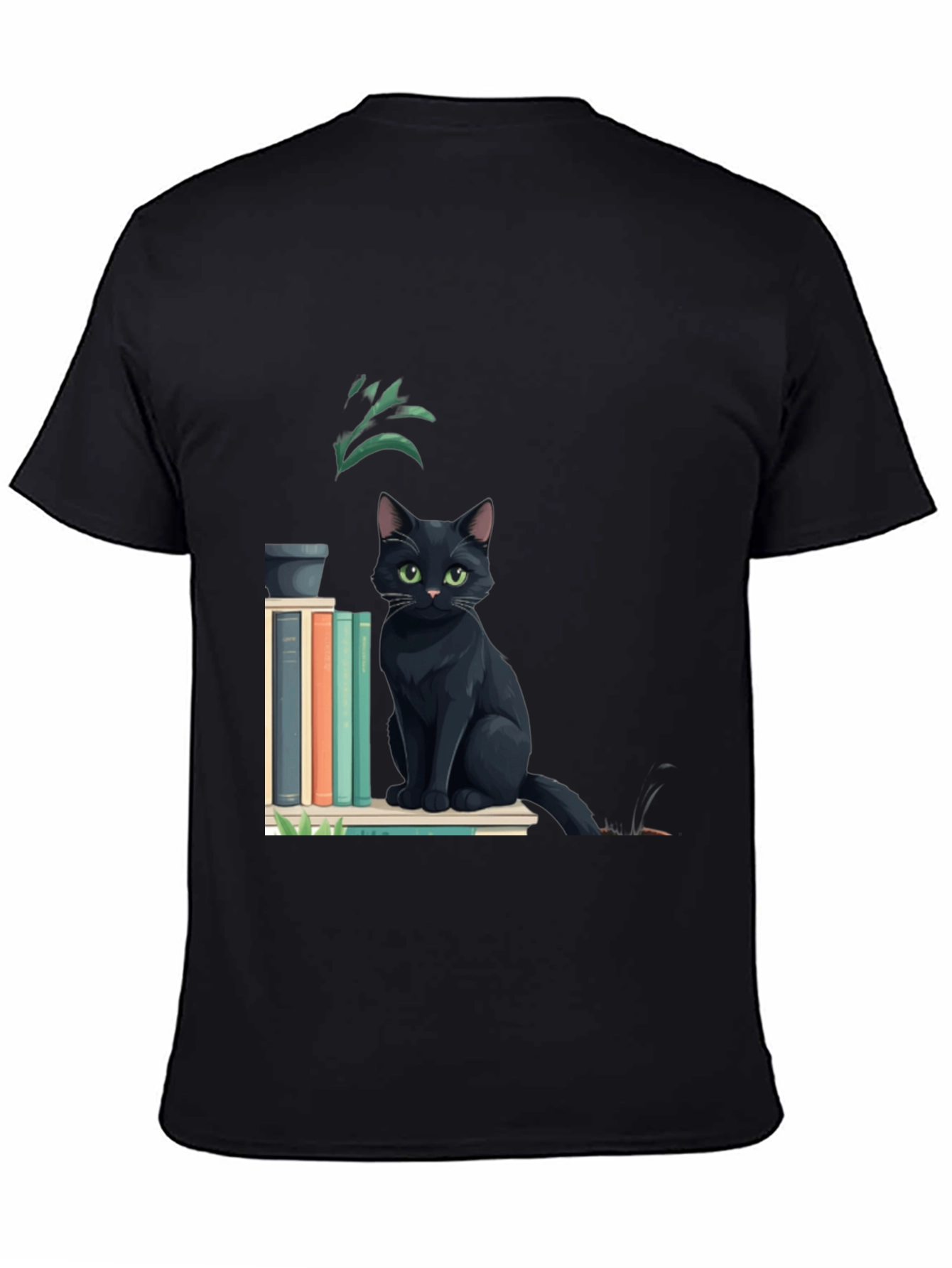 Black Black Cat Bookshelf T-Shirt - Stylish & Comfortable view 4
