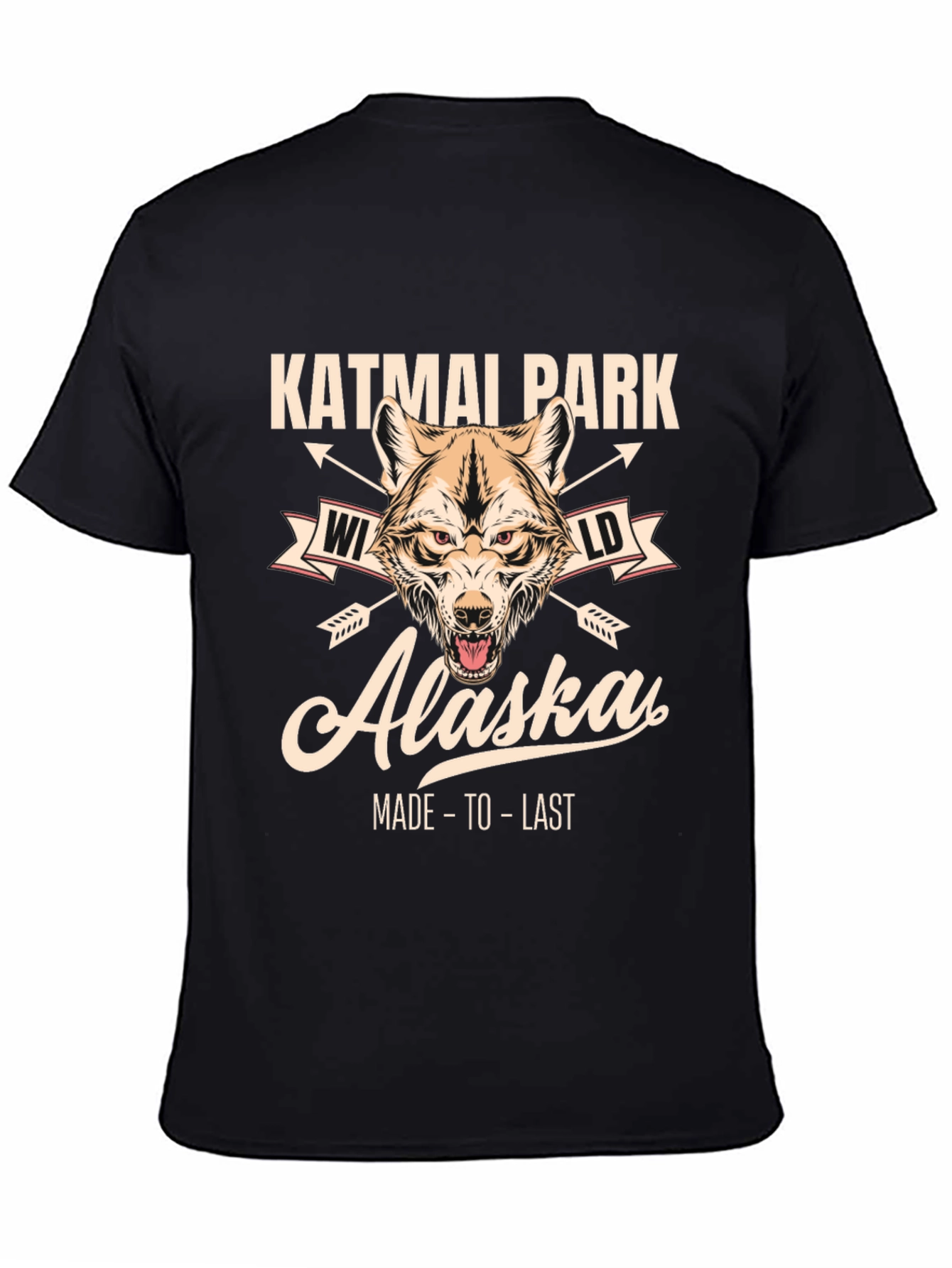 Black Katmai Park Alaska Wolf Graphic T-Shirt view 4