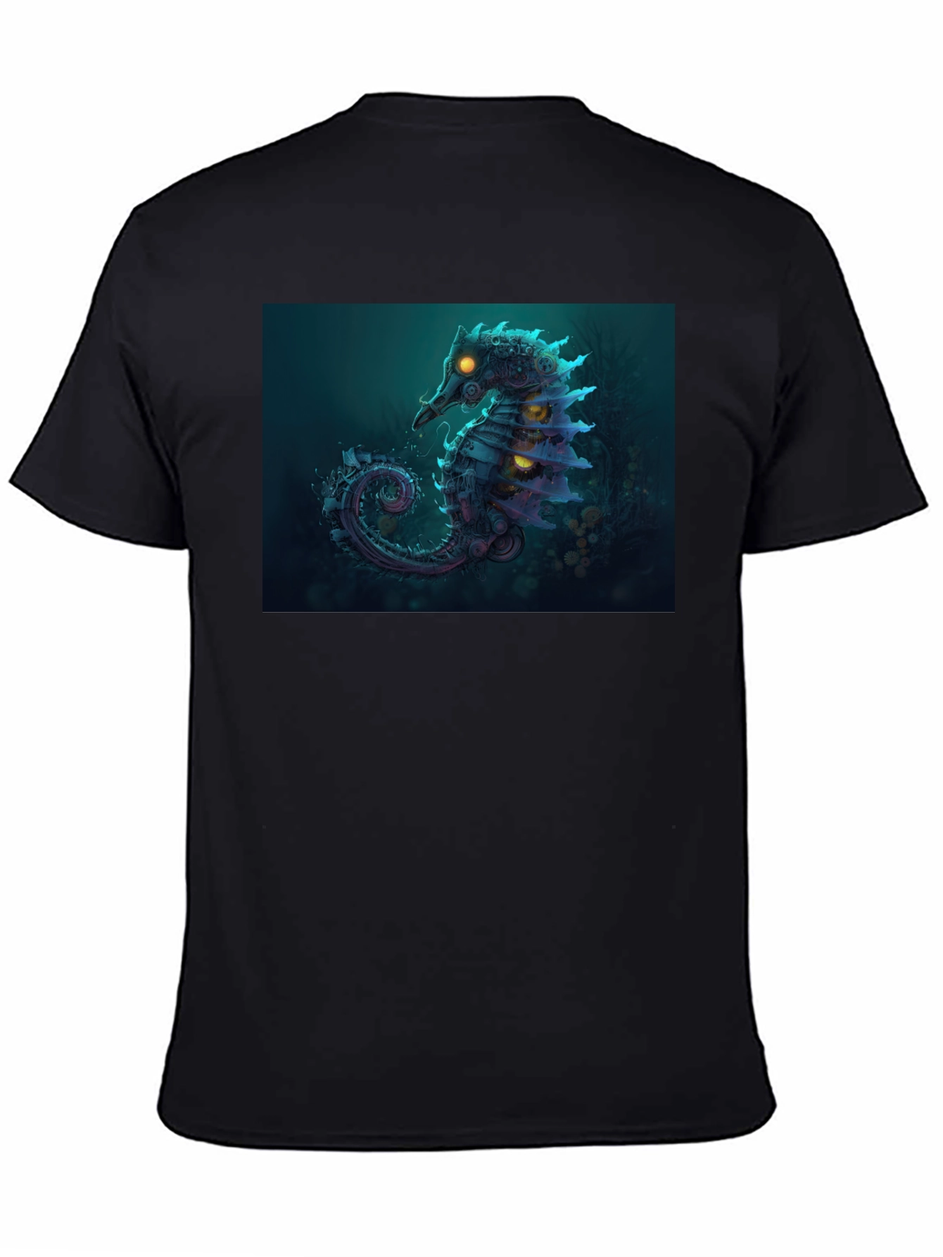 Black Steampunk Seahorse Graphic Tee view 4