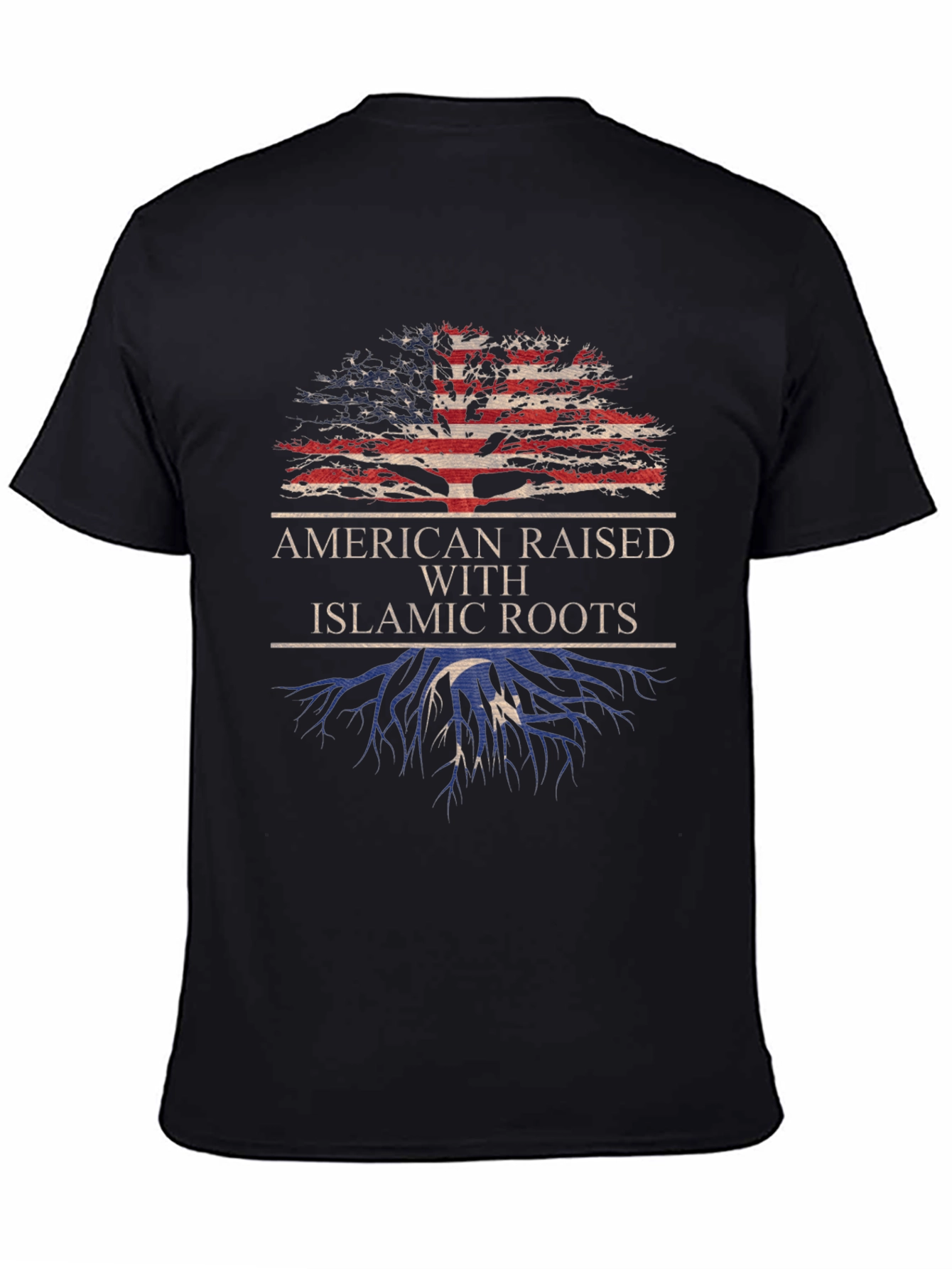 Black American Raised Islamic Roots Graphic T-Shirt view 4