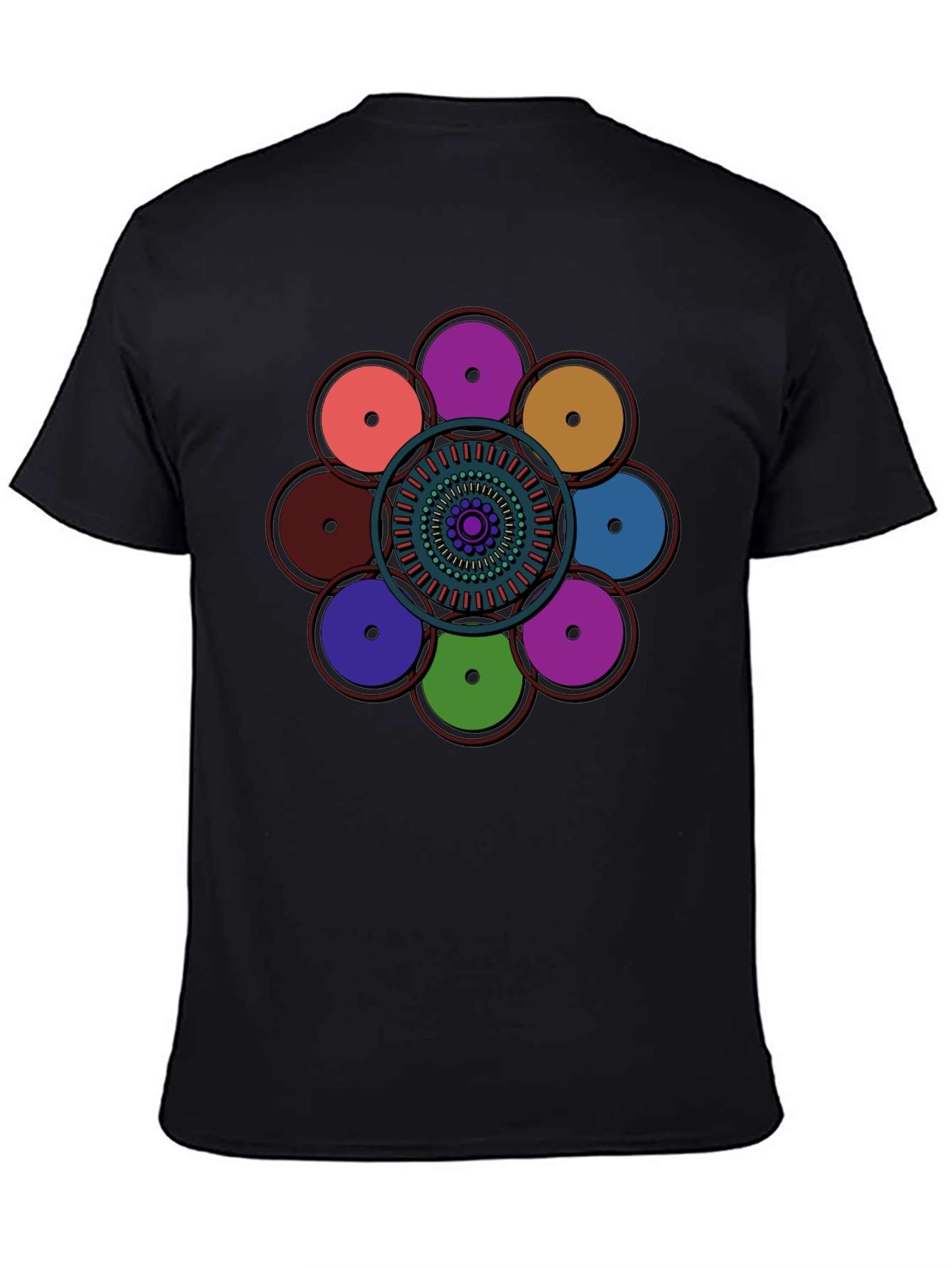 Black Geometric Circle Design Black T-Shirt view 4
