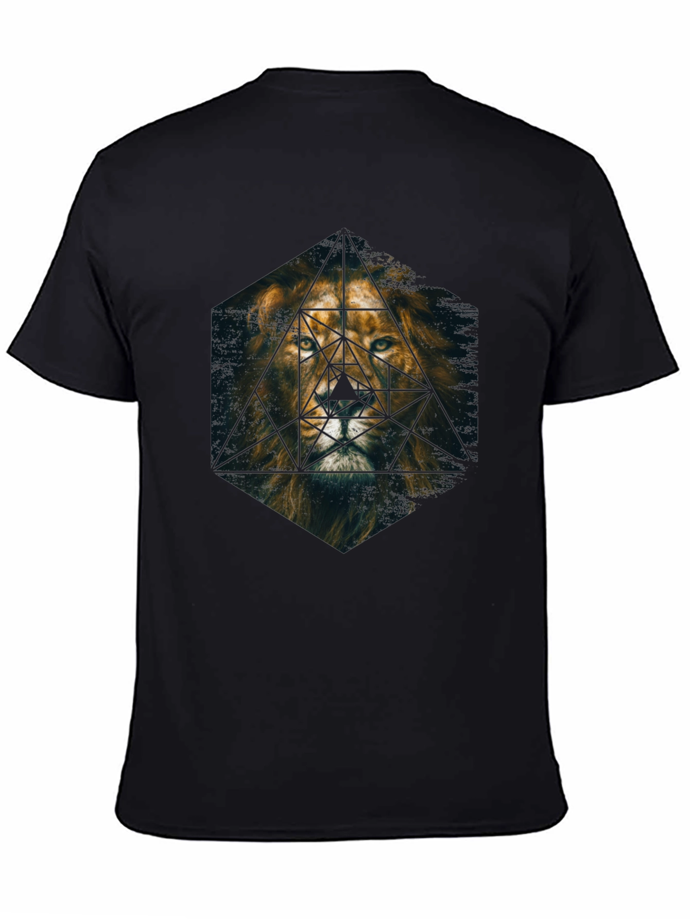 Black Geometric Lion Graphic Print Tee - Premium Men's T-Shirt view 4