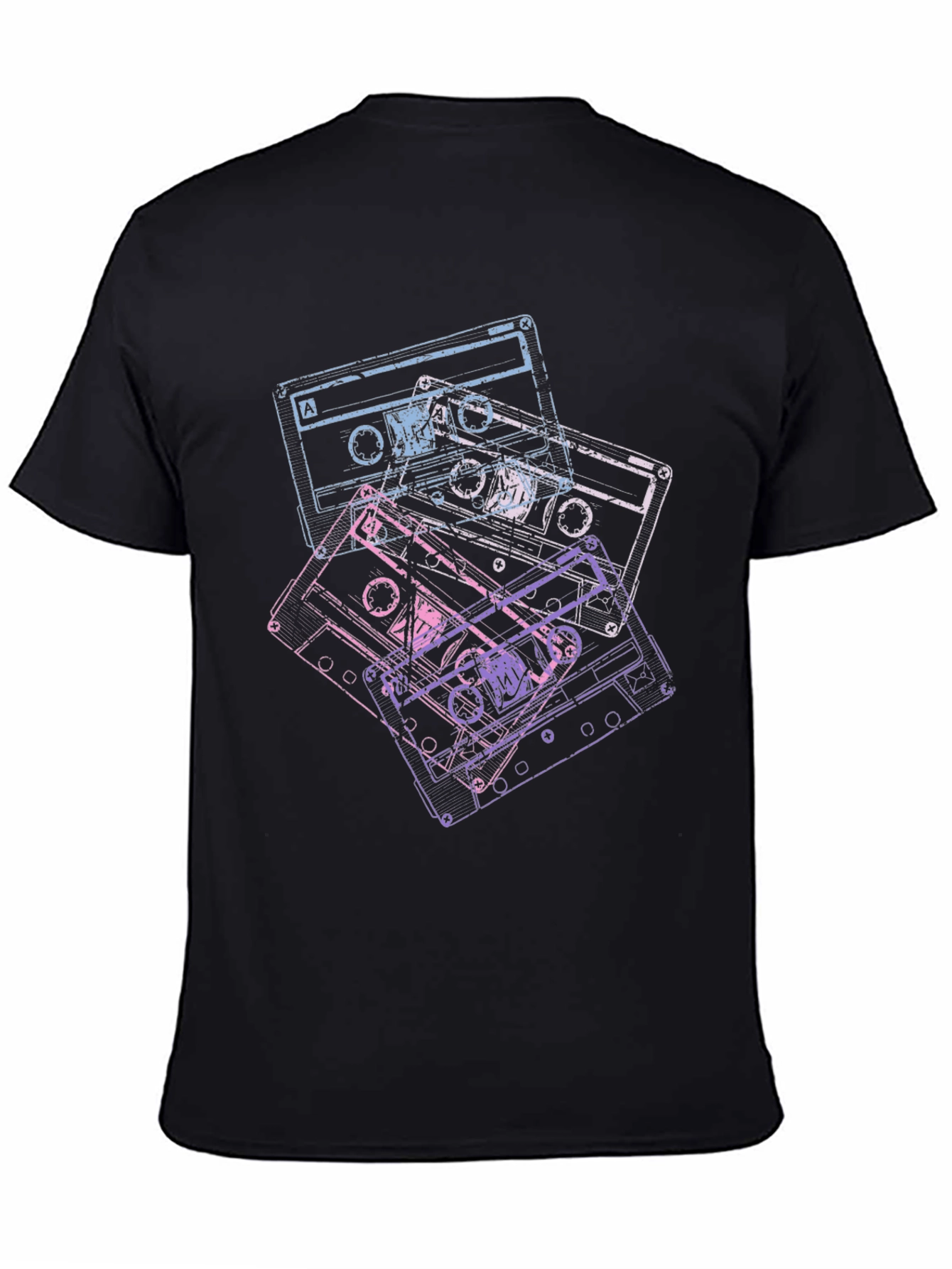 Black Retro Cassette Tape Graphic Tee - Vintage Music Lover Shirt view 4