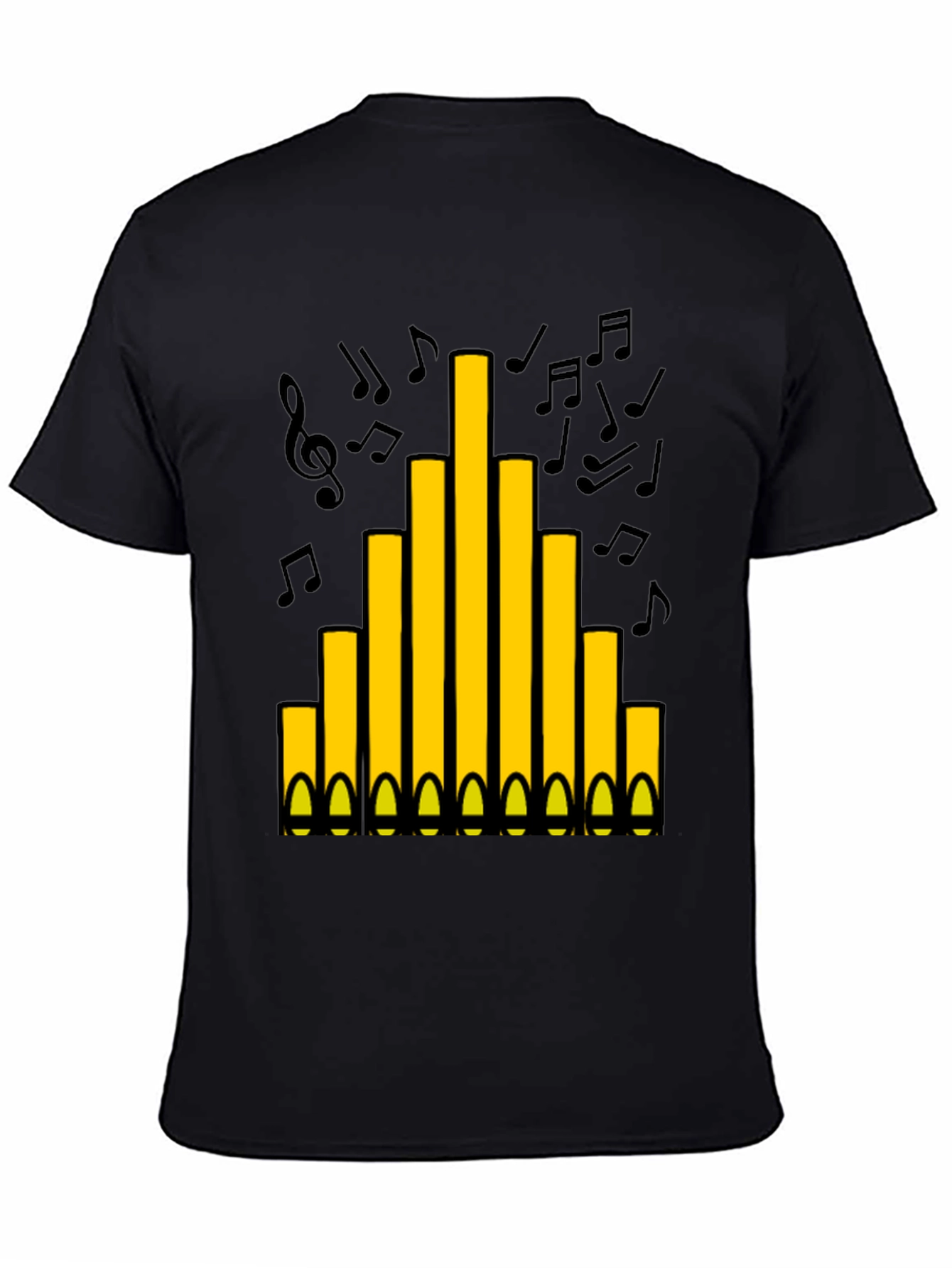 Black Organ Pipe Music Notes Graphic T-Shirt view 4